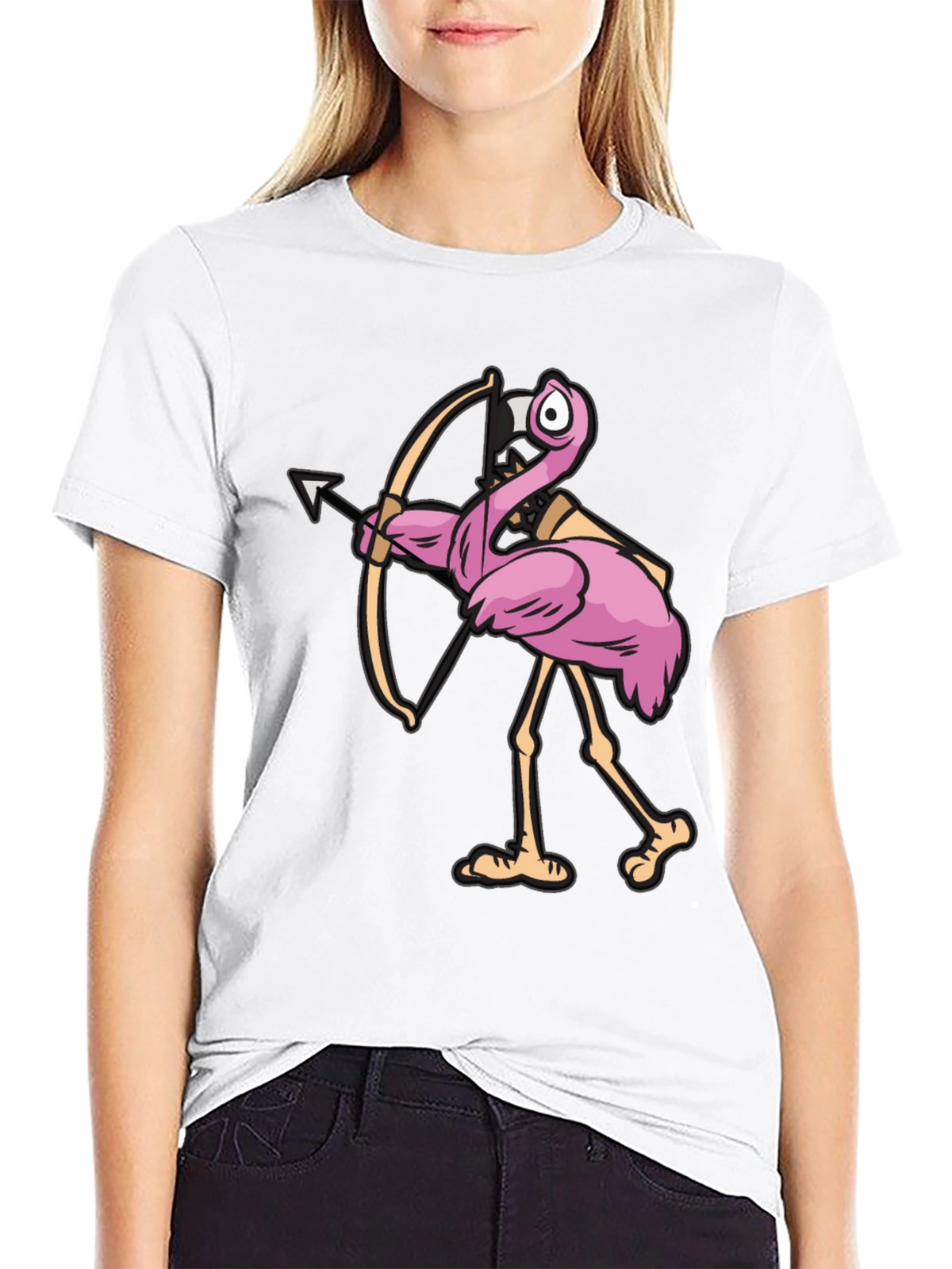 Cupid Flamingo Graphic Tee - Black Cotton T-Shirt