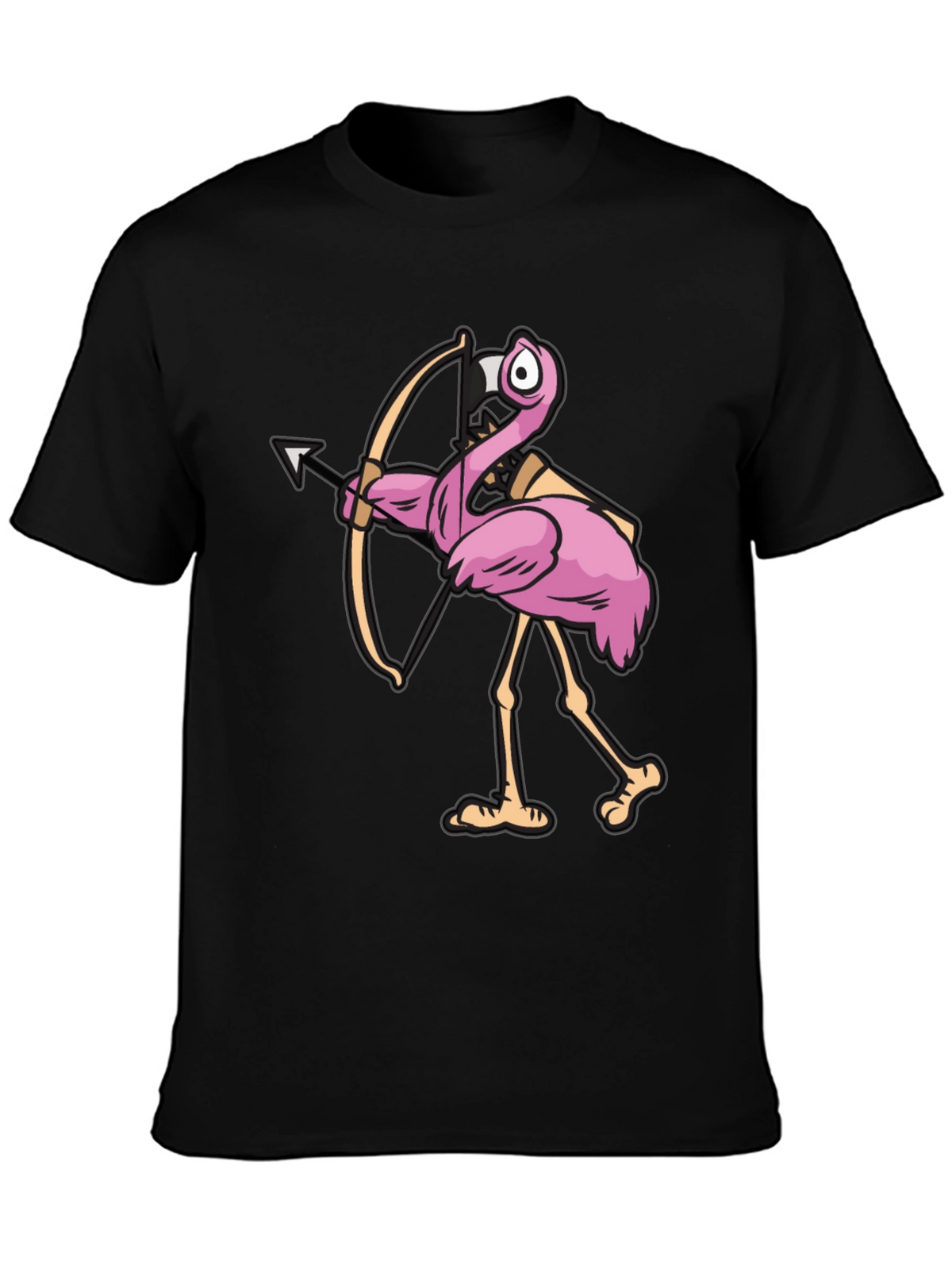 Cupid Flamingo Graphic Tee - Black Cotton T-Shirt