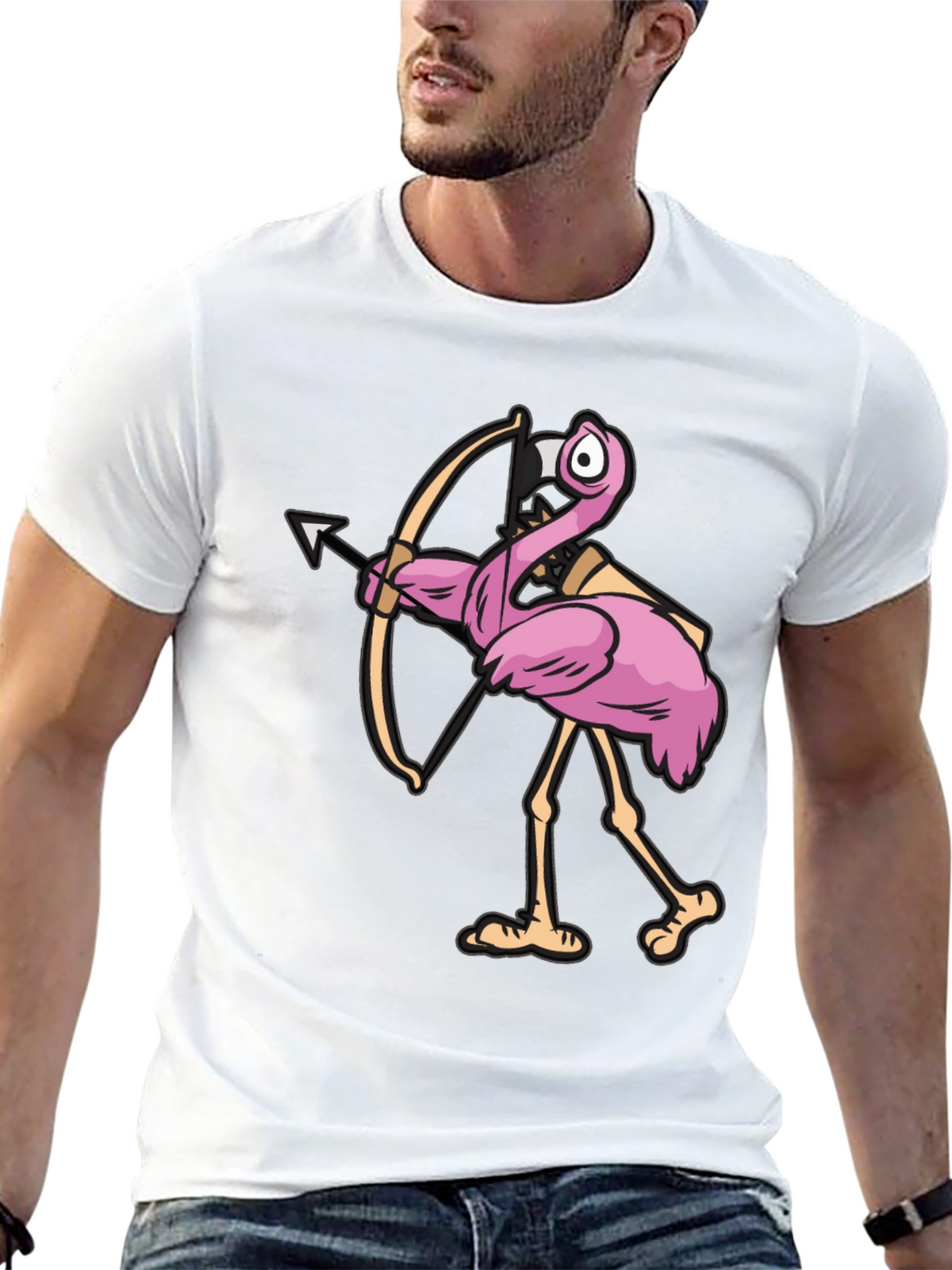 Cupid Flamingo Graphic Tee - Black Cotton T-Shirt