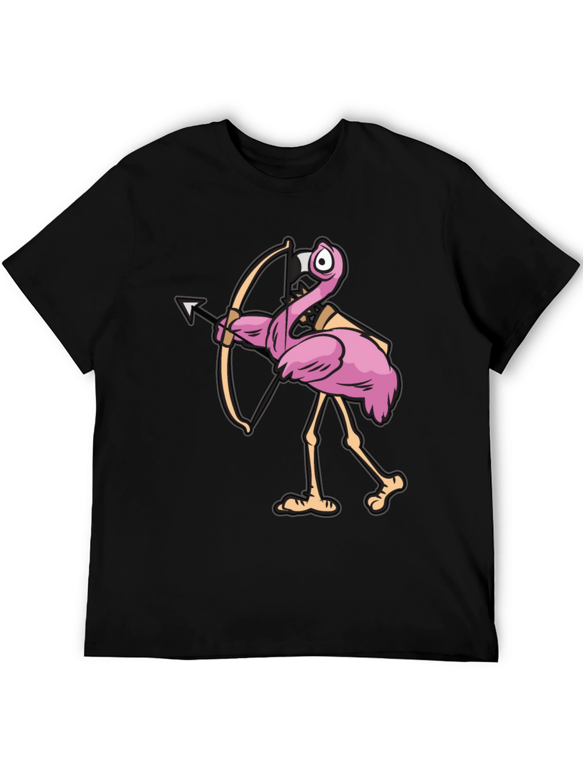 Cupid Flamingo Graphic Tee - Black Cotton T-Shirt
