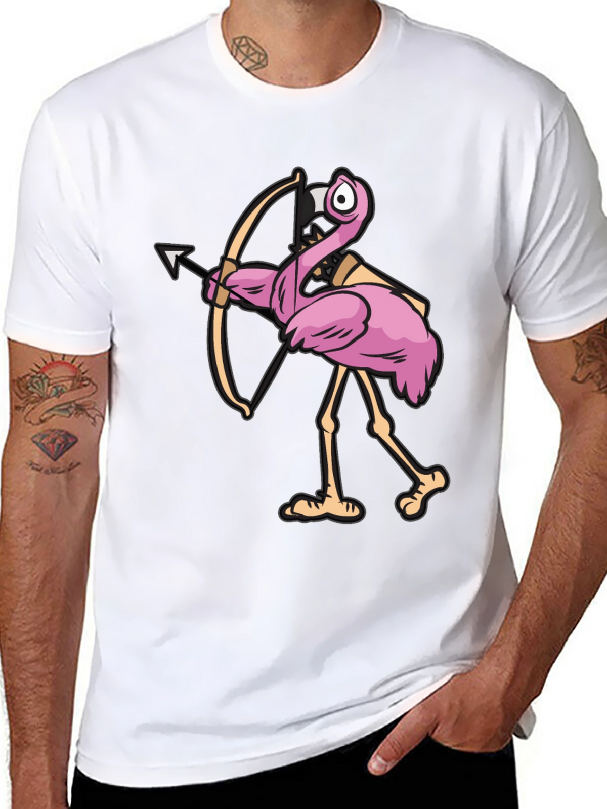 Cupid Flamingo Graphic Tee - Black Cotton T-Shirt