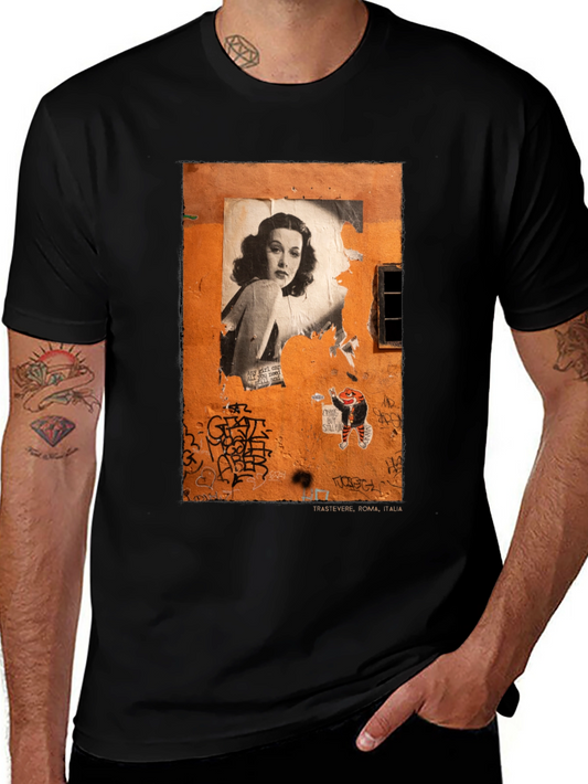 Vintage Hedy Lamarr Street Art Black T-Shirt