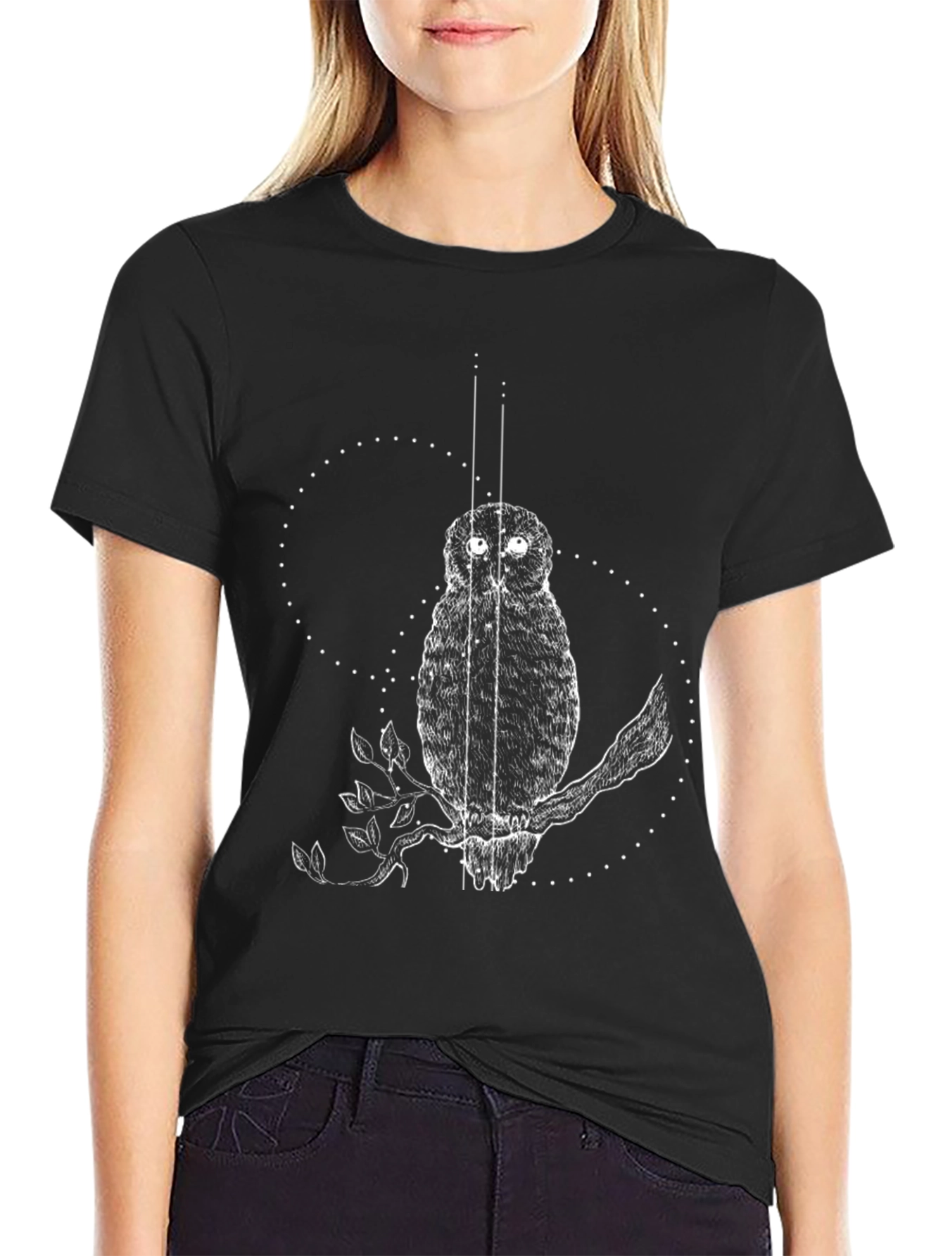 Owl Graphic Tee - Black Cotton T-Shirt