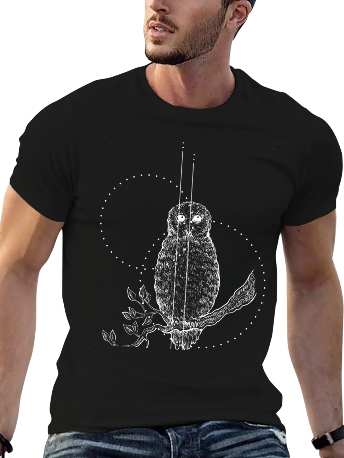 Owl Graphic Tee - Black Cotton T-Shirt