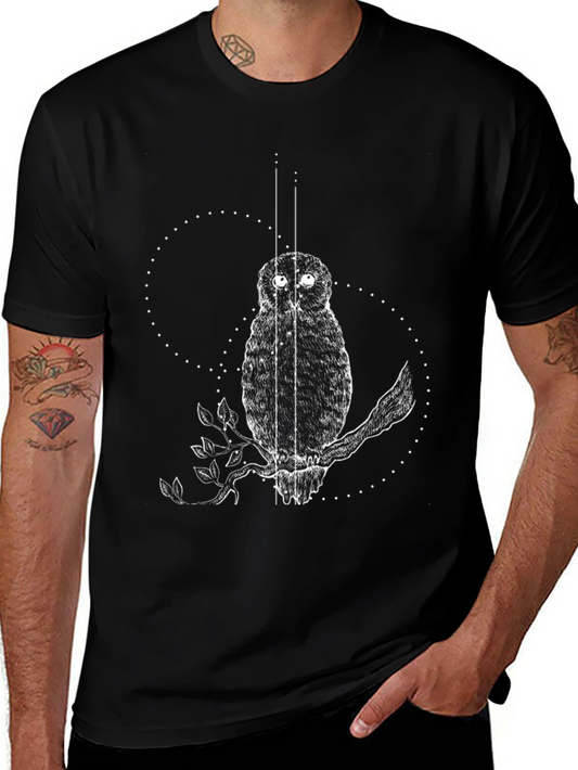 Owl Graphic Tee - Black Cotton T-Shirt