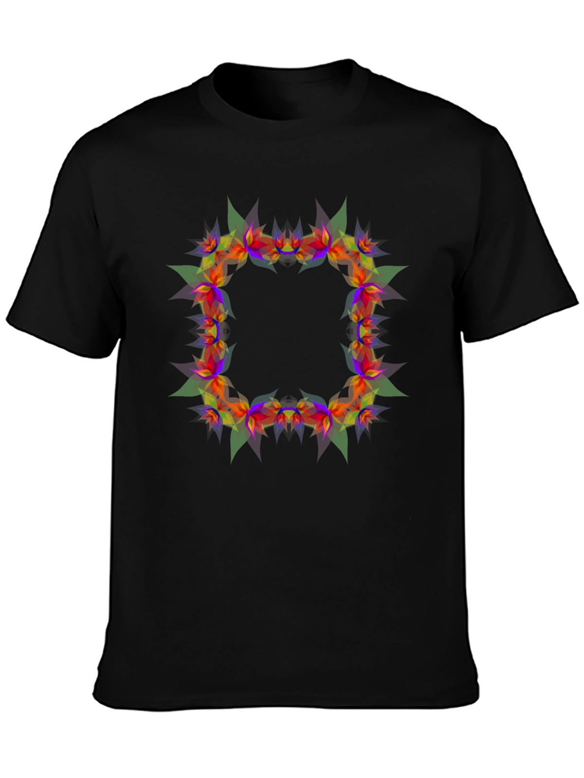 Geometric Floral Frame Black T-Shirt
