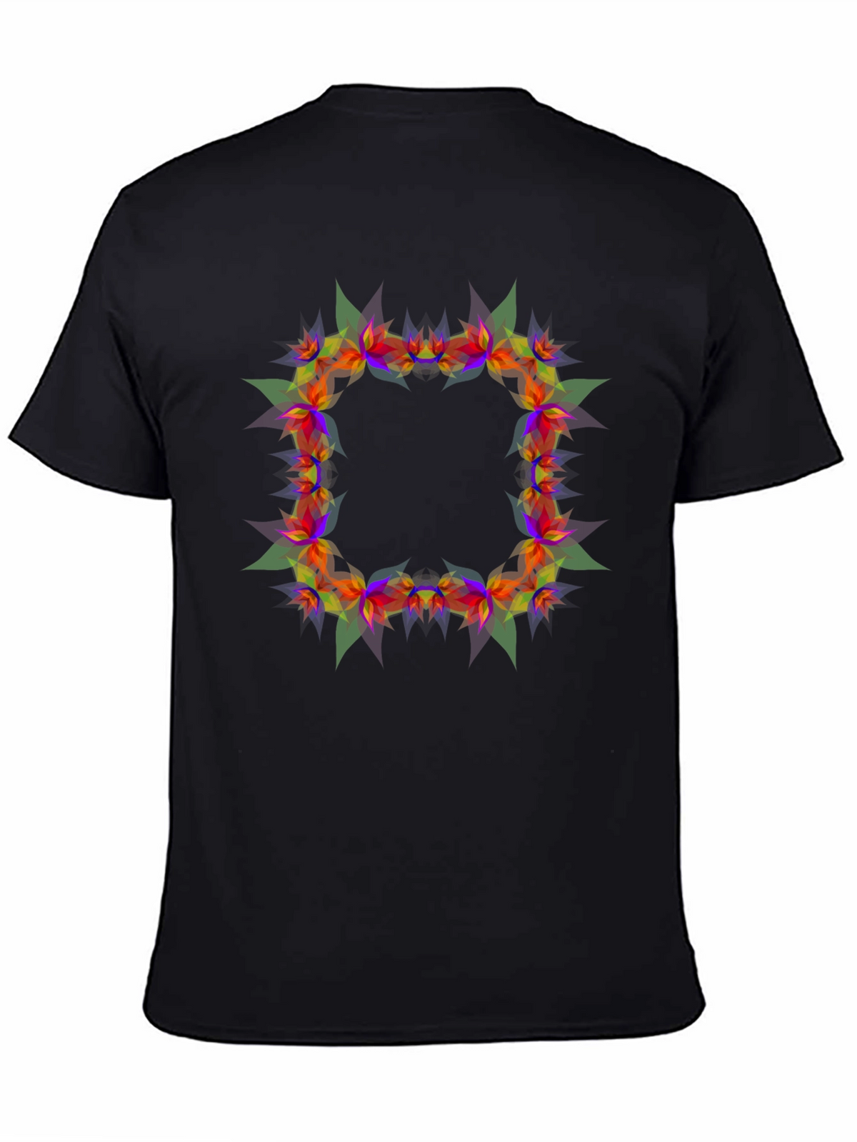 Geometric Floral Frame Black T-Shirt