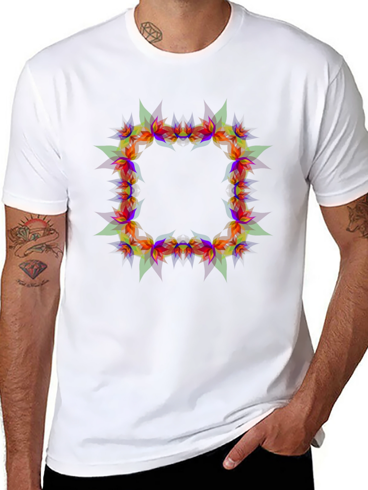 Geometric Floral Frame Black T-Shirt