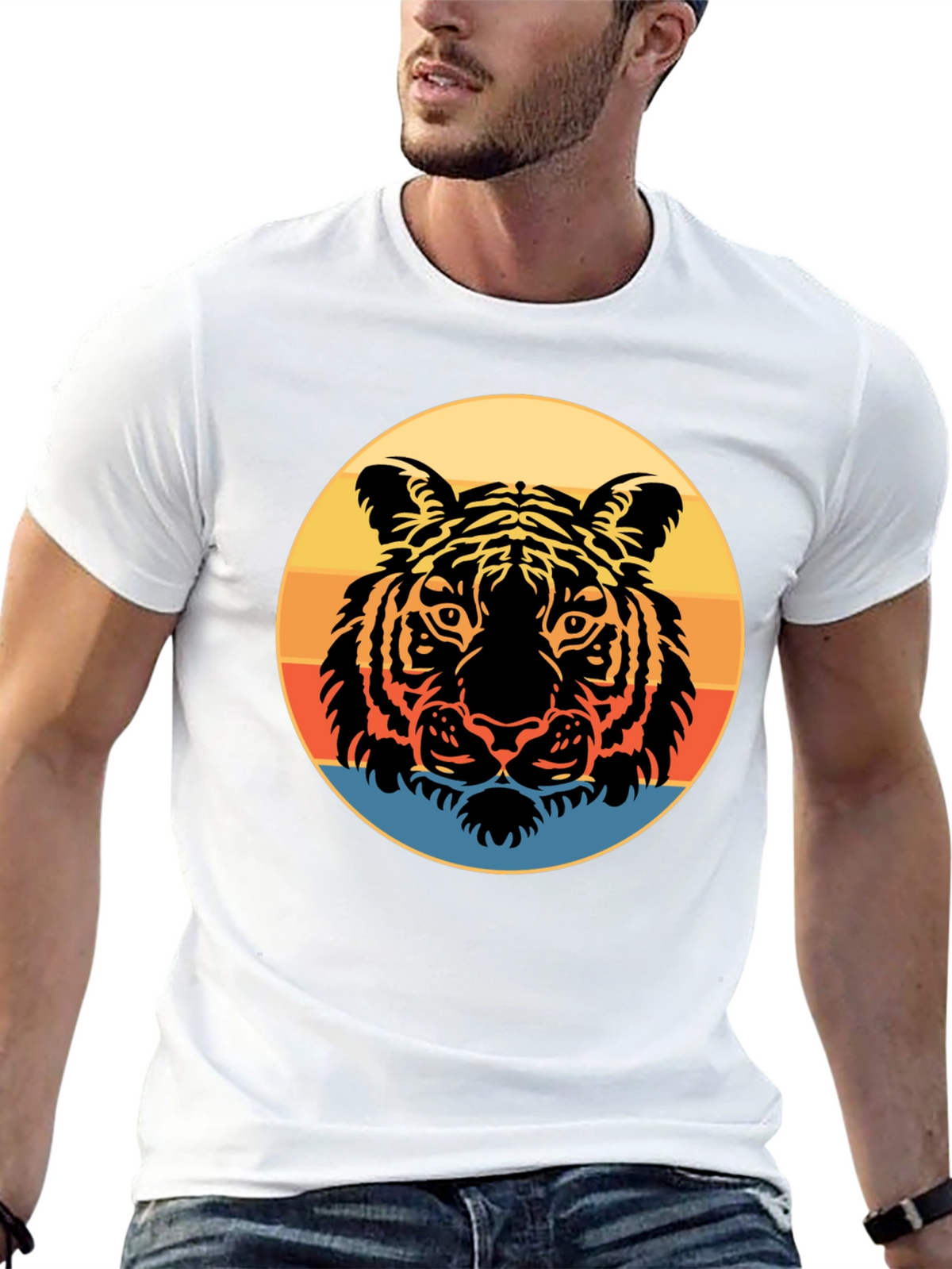 Retro Tiger Graphic Tee - Stylish Mens Black T-Shirt
