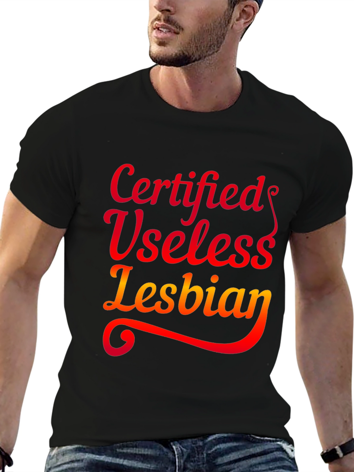 Certified Useless Lesbian Graphic Tee - Black T-Shirt