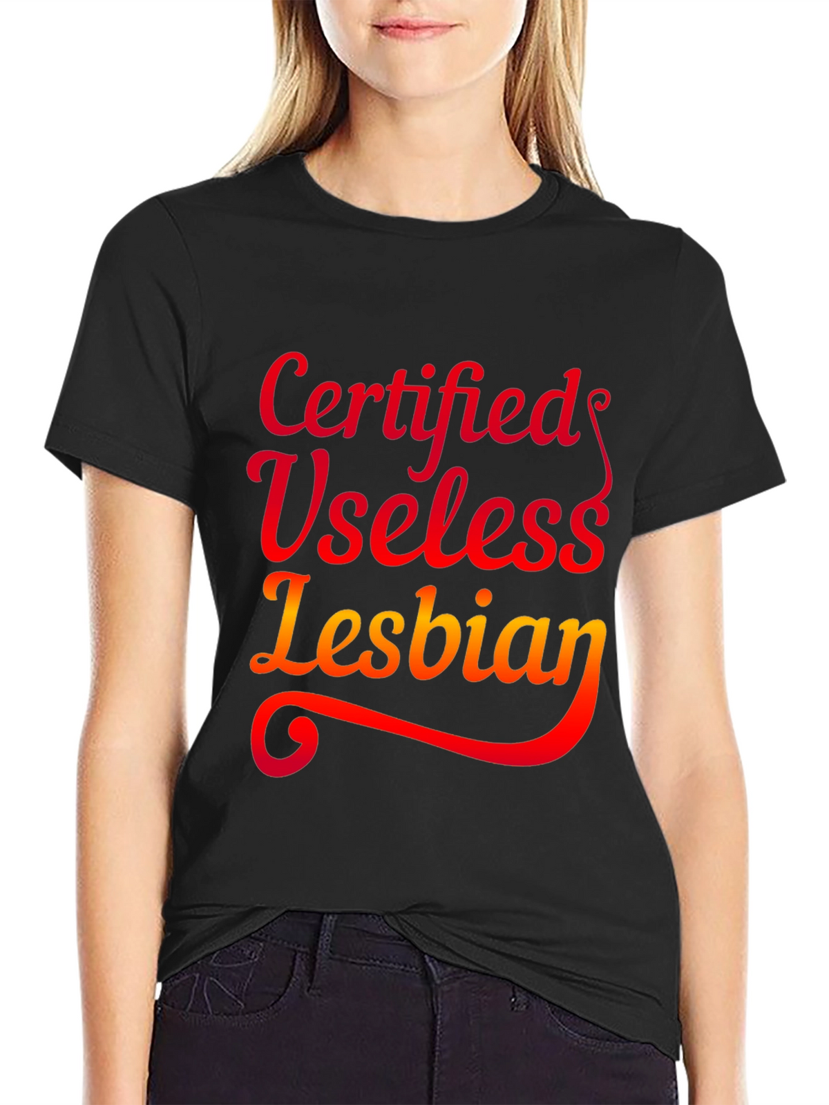 Certified Useless Lesbian Graphic Tee - Black T-Shirt