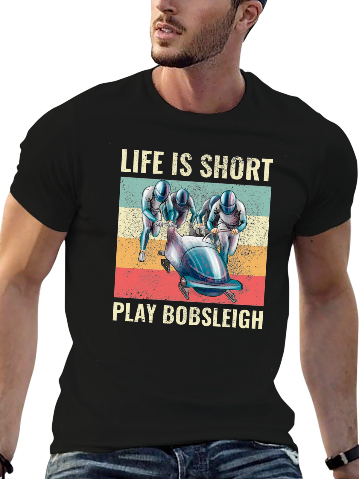 Life Is Short Play Bobsleigh Black T-Shirt