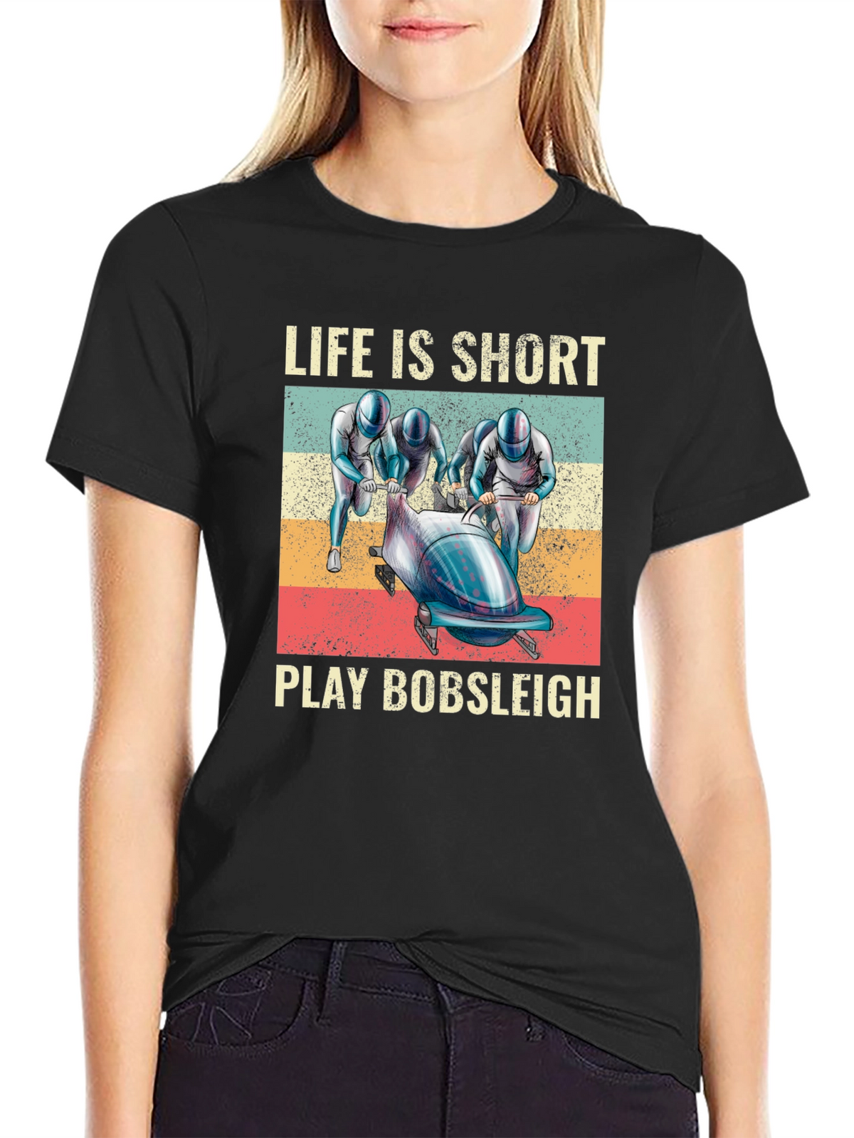 Life Is Short Play Bobsleigh Black T-Shirt