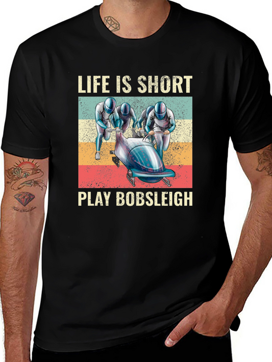 Life Is Short Play Bobsleigh Black T-Shirt