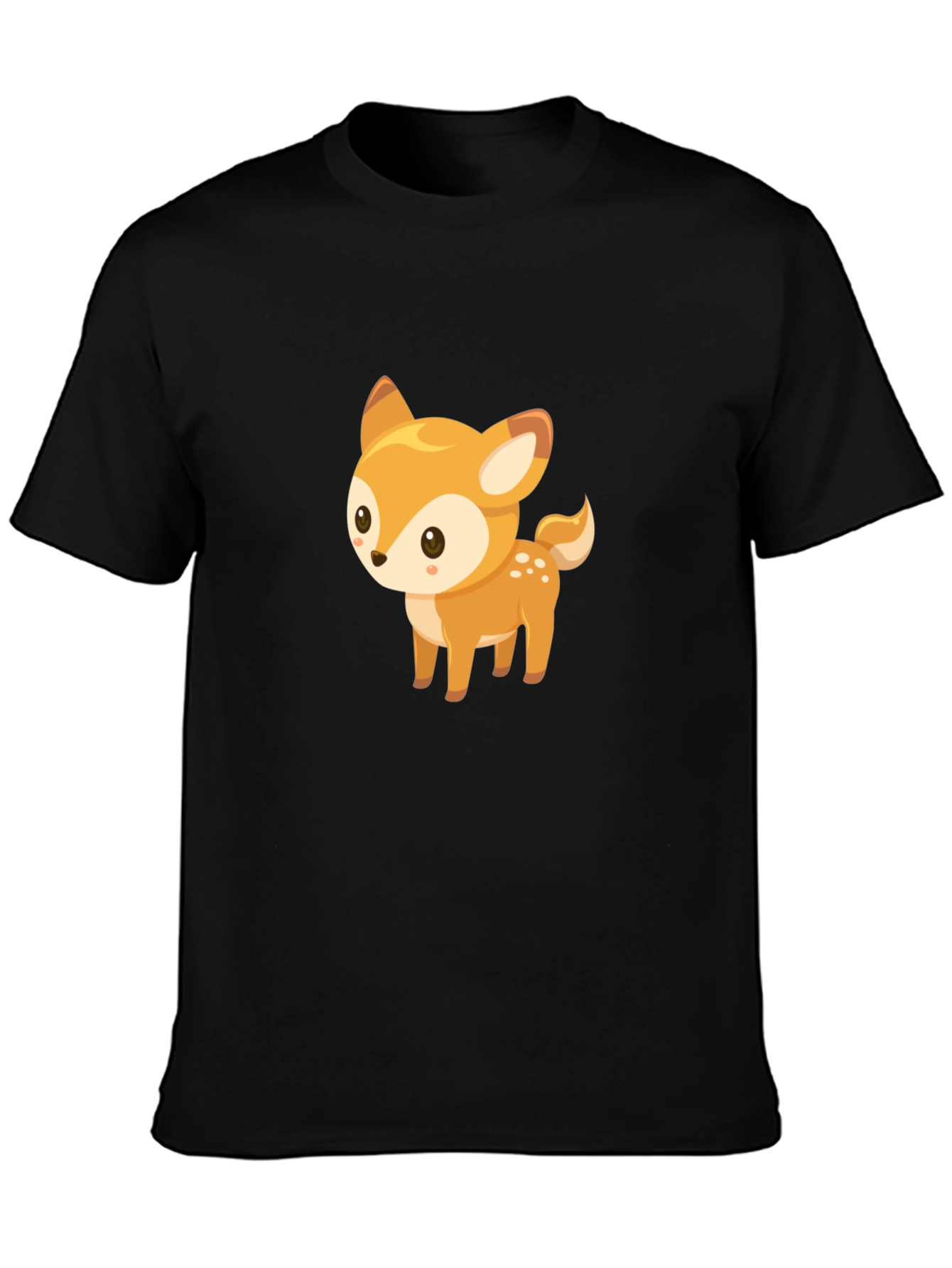 Cute Deer Graphic Tee - Black Cotton Blend