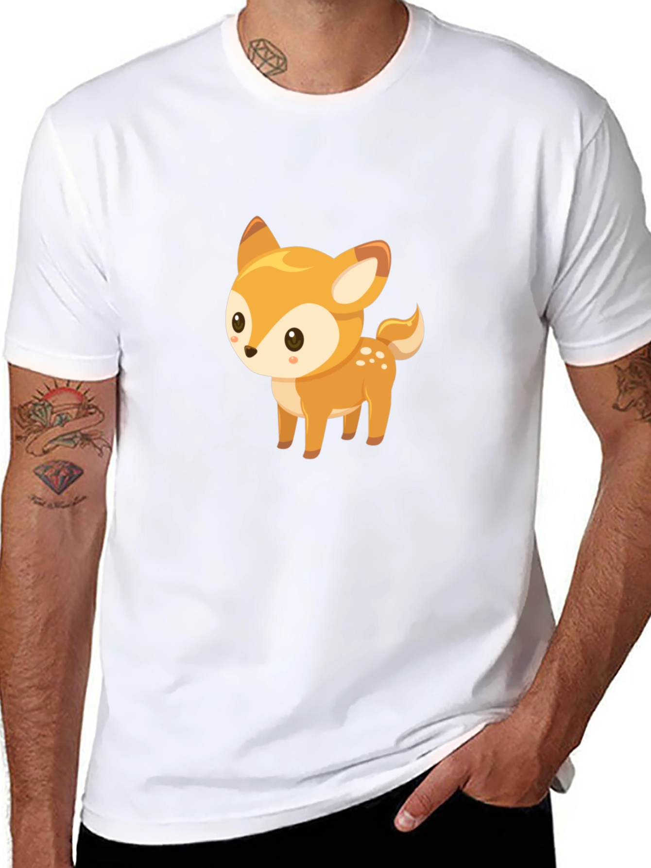 Cute Deer Graphic Tee - Black Cotton Blend