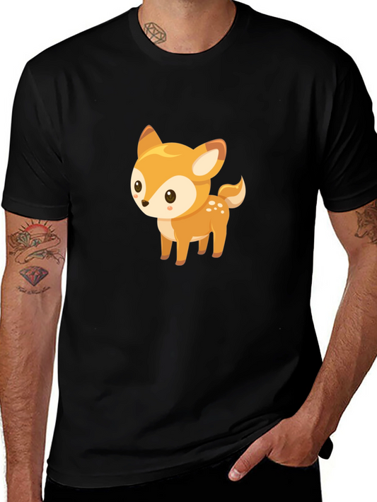 Cute Deer Graphic Tee - Black Cotton Blend