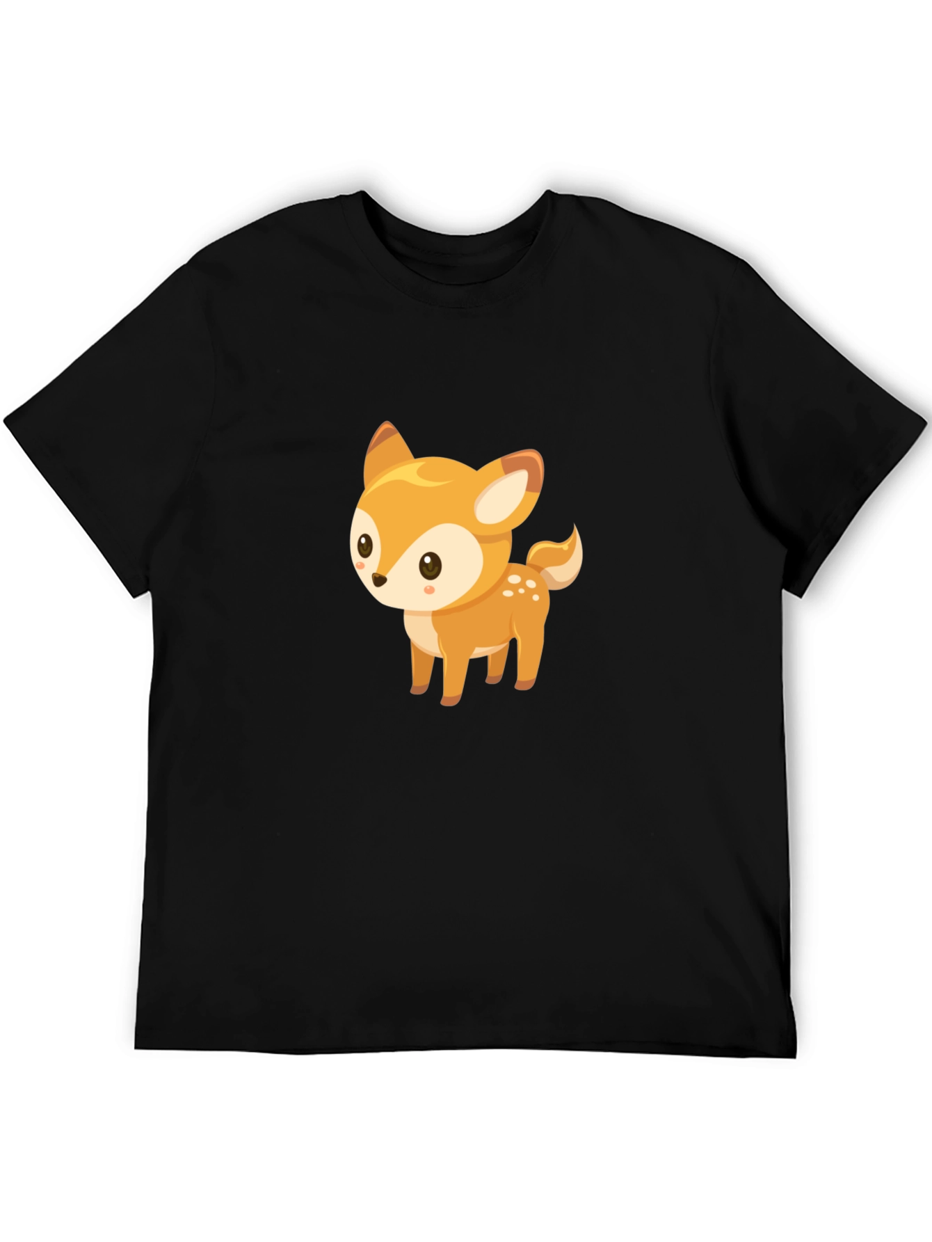 Cute Deer Graphic Tee - Black Cotton Blend