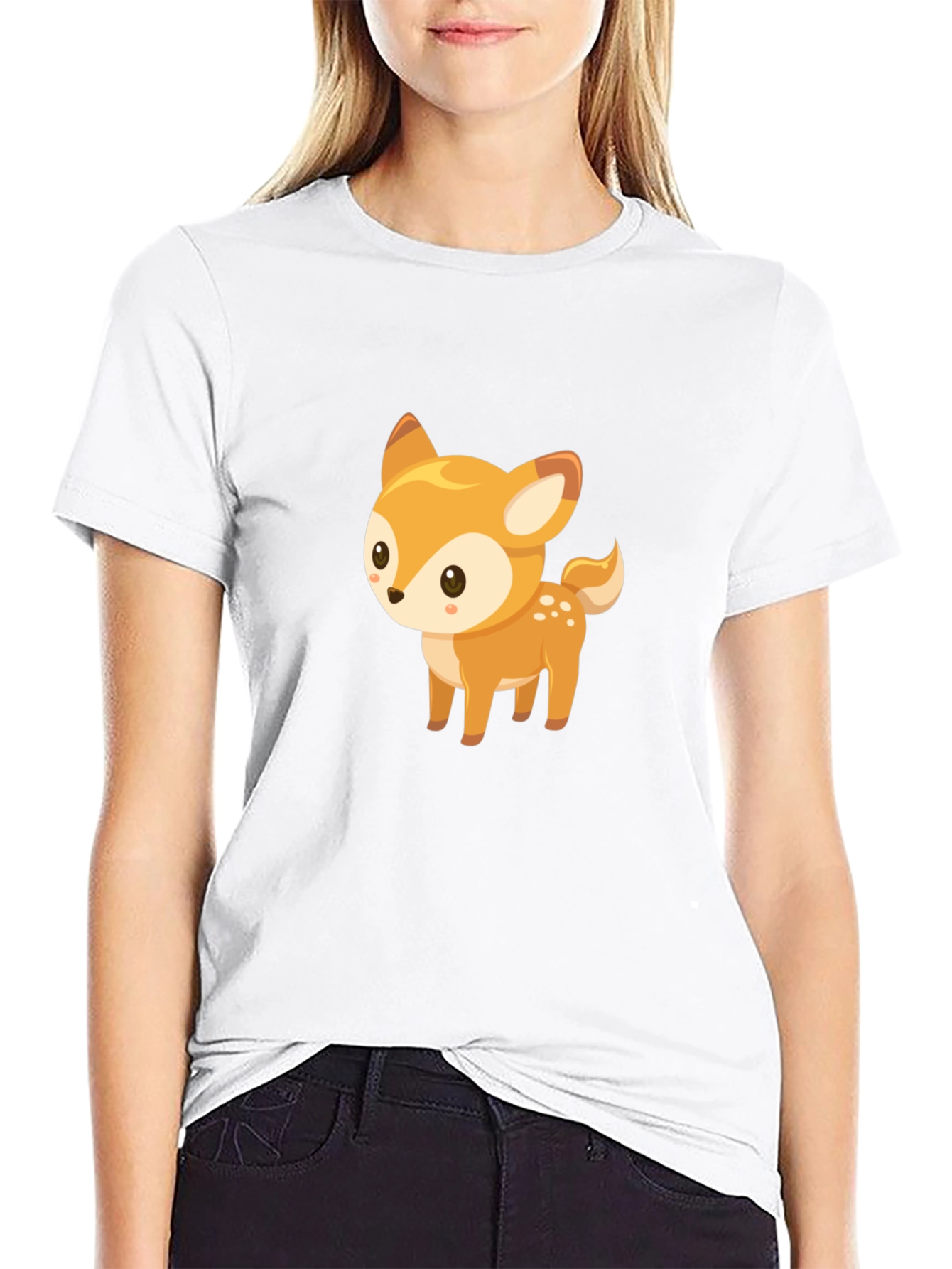 Cute Deer Graphic Tee - Black Cotton Blend