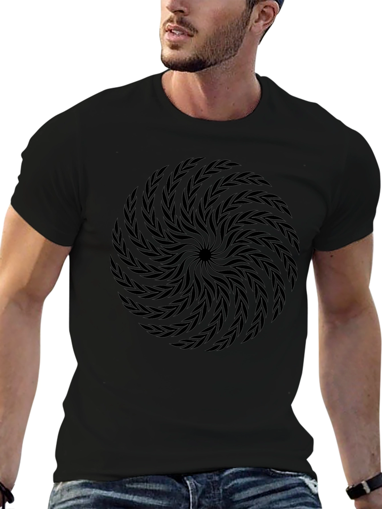 Abstract Swirl Graphic Black T-Shirt