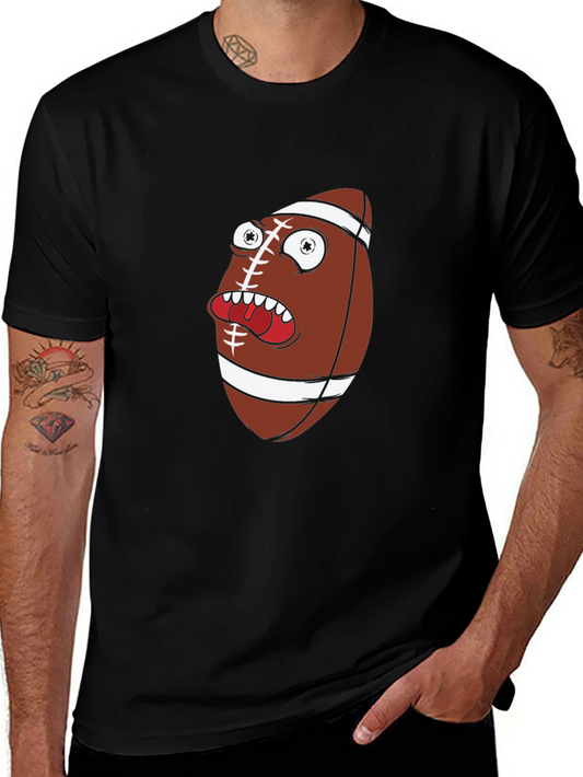 Funny Football Cartoon Graphic Tee - Black