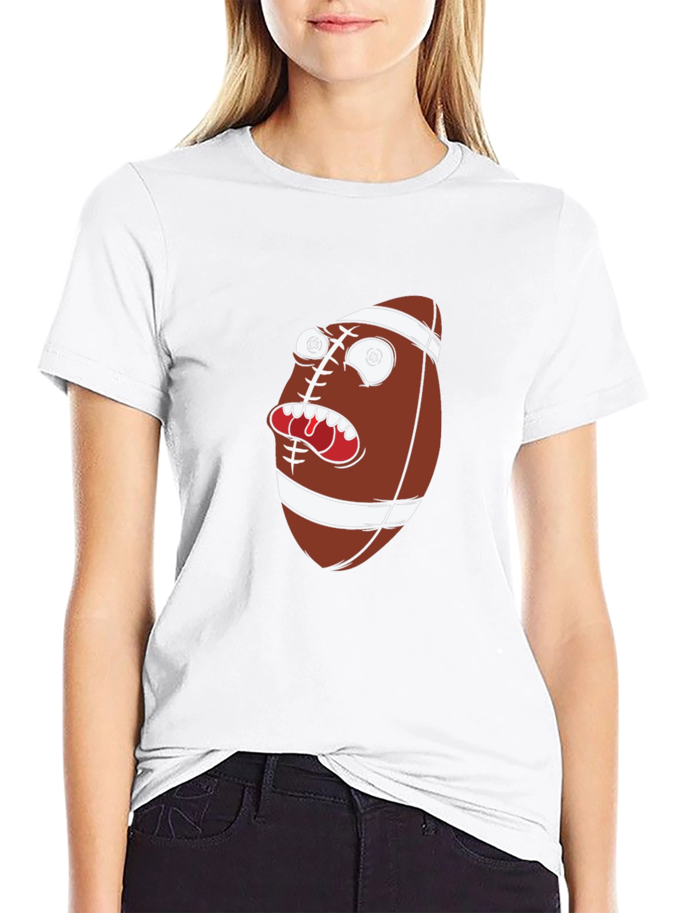 Funny Football Cartoon Graphic Tee - Black