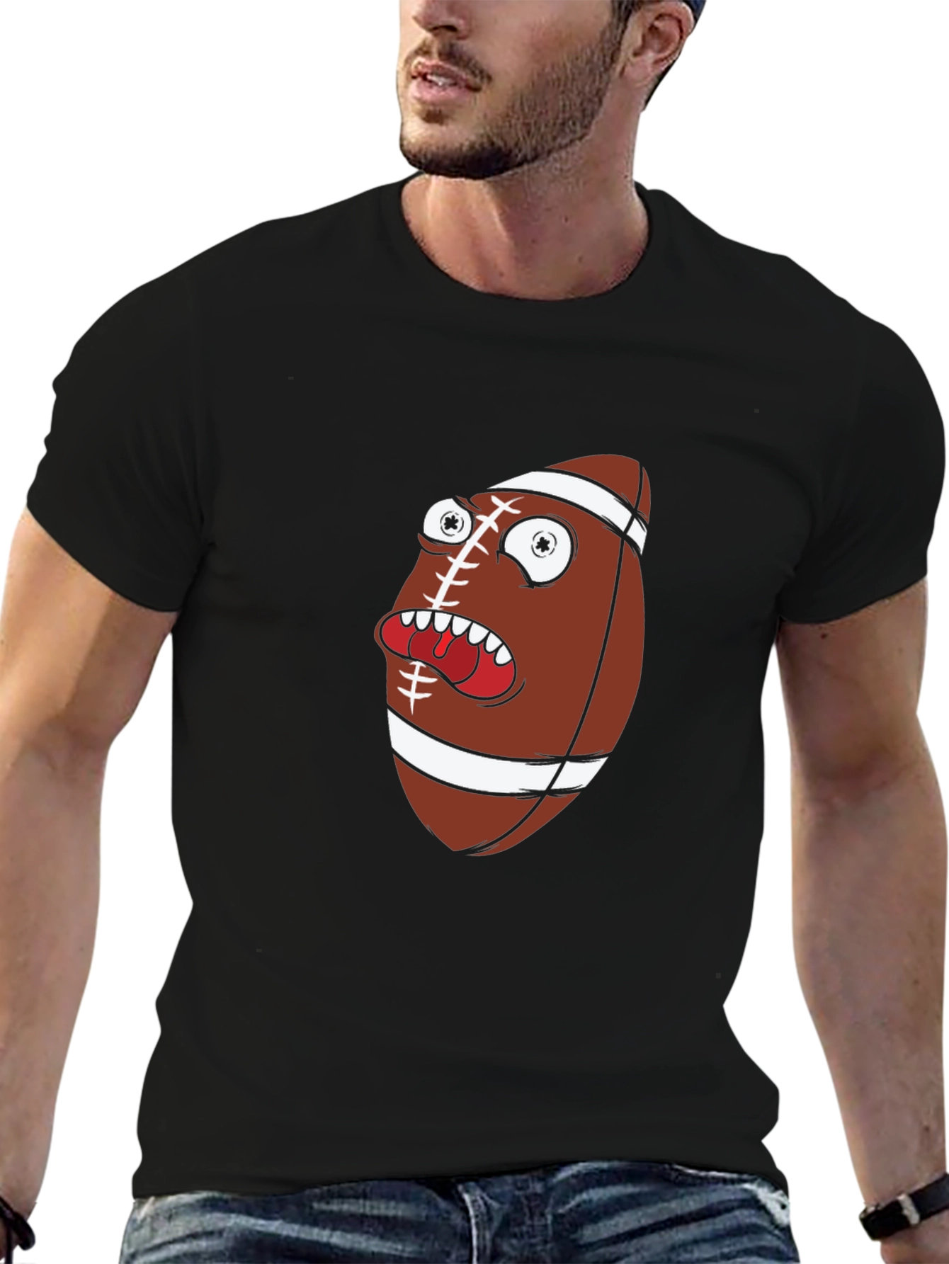 Funny Football Cartoon Graphic Tee - Black