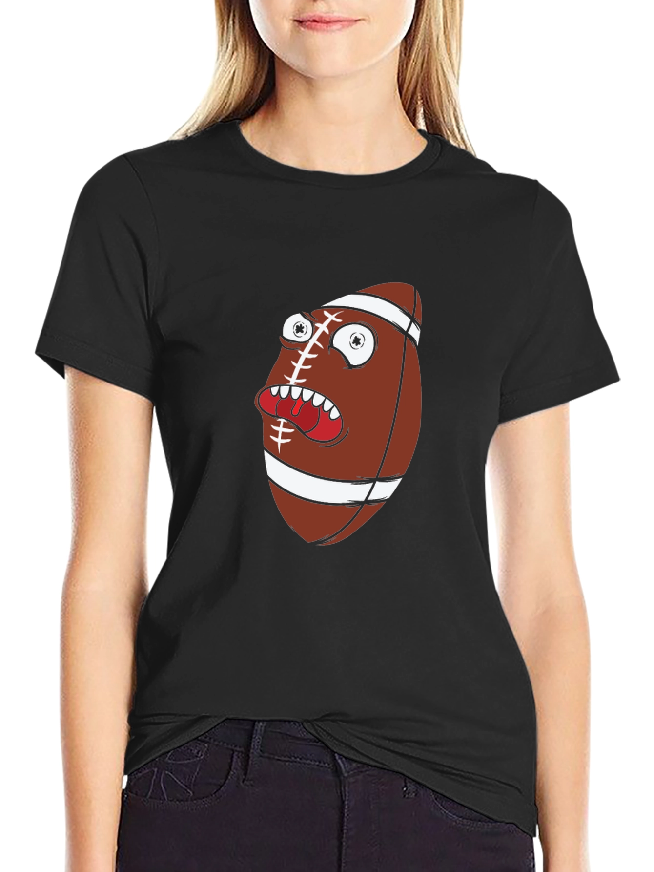 Funny Football Cartoon Graphic Tee - Black