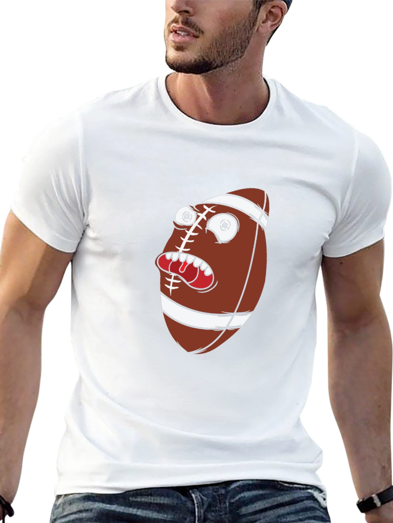 Funny Football Cartoon Graphic Tee - Black