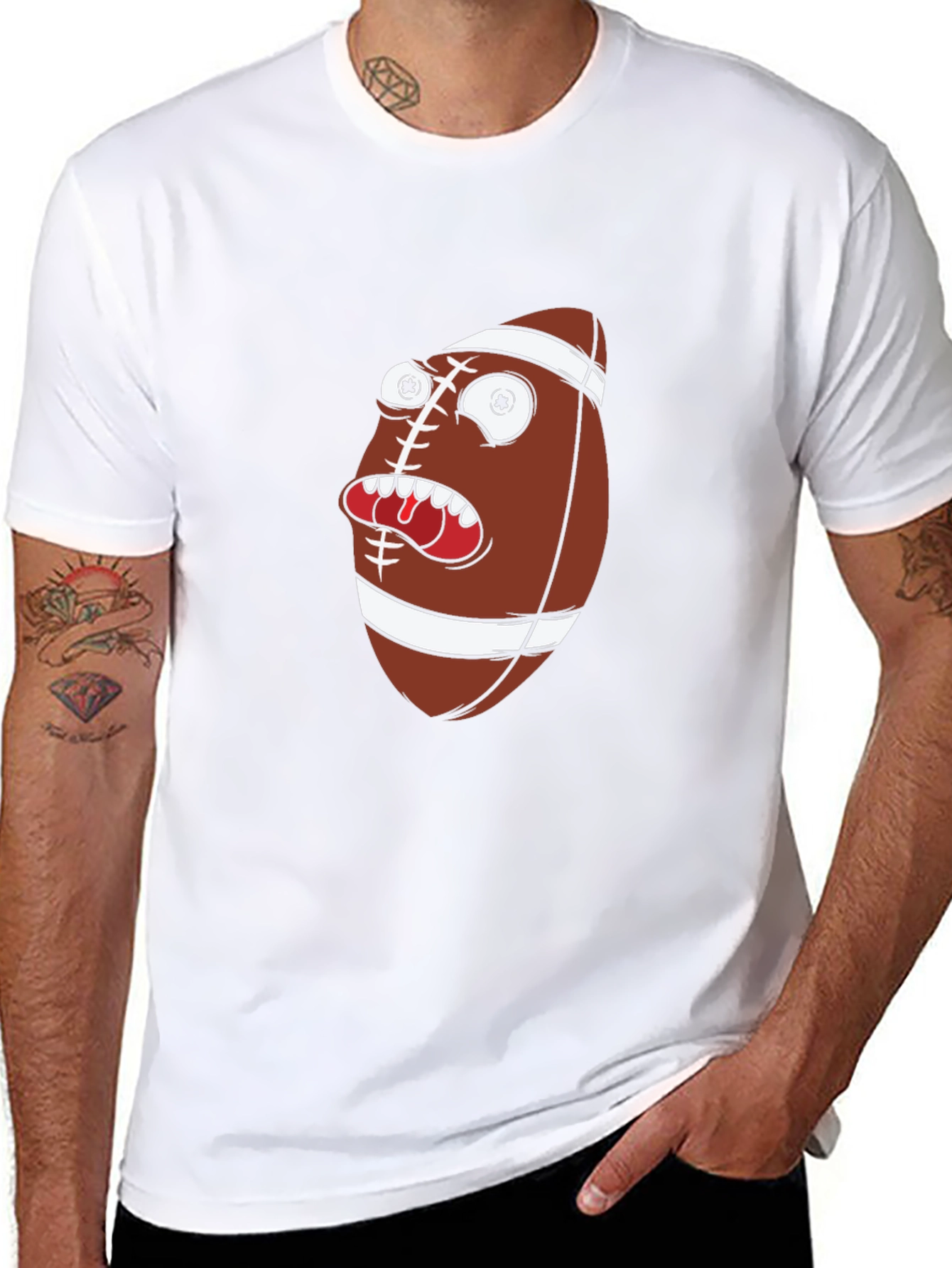 Funny Football Cartoon Graphic Tee - Black