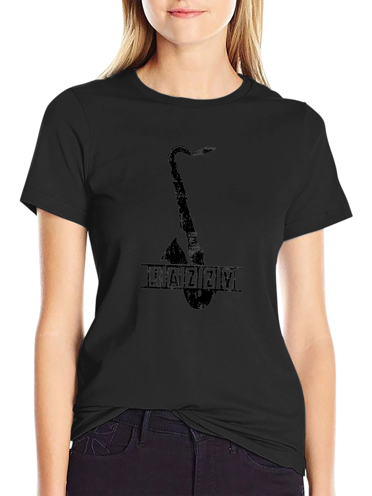 JAZZY Saxophone Graphic Black T-Shirt