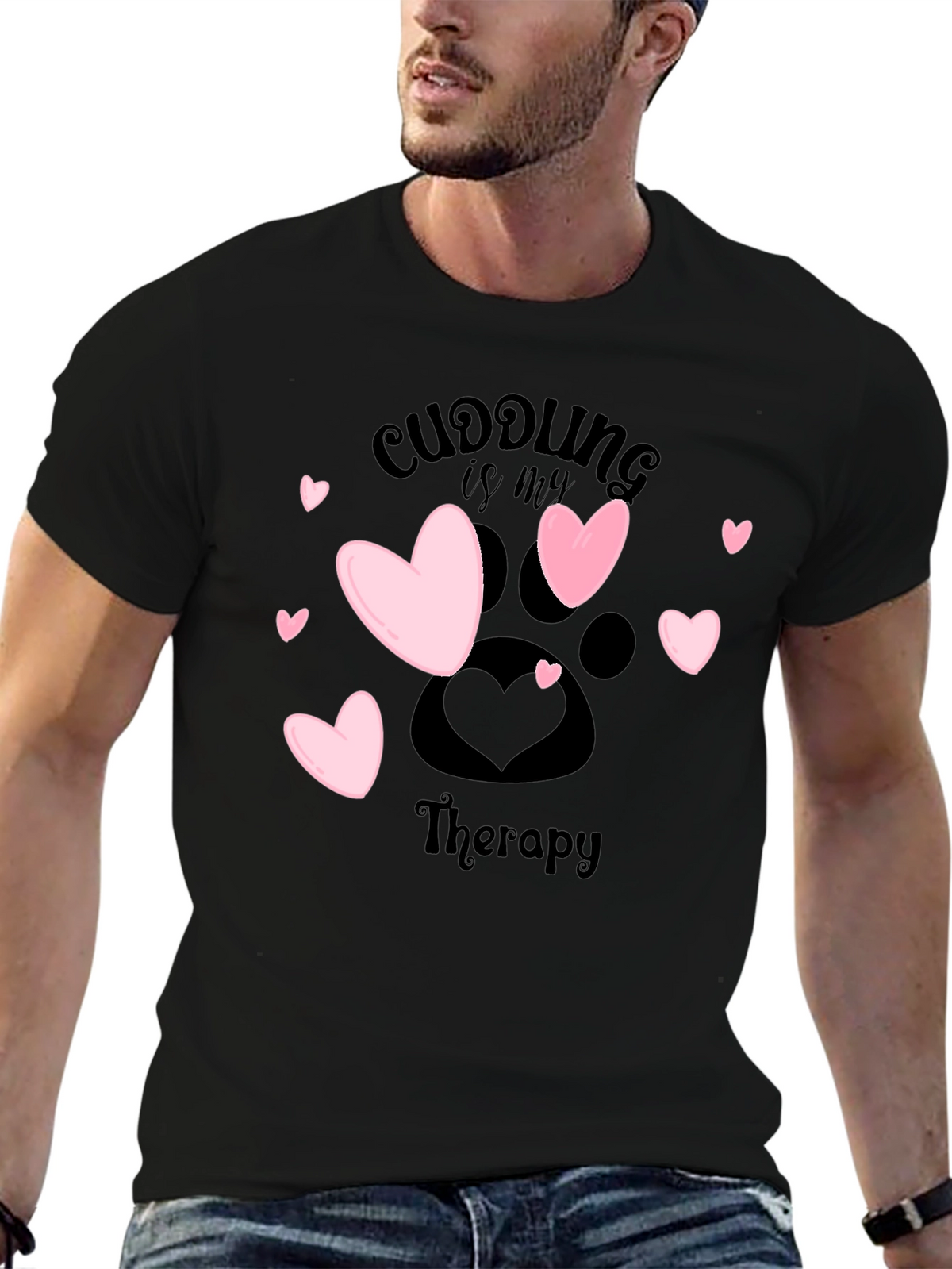 Cuddling Therapy T-Shirt: Heart & Paw Print Design