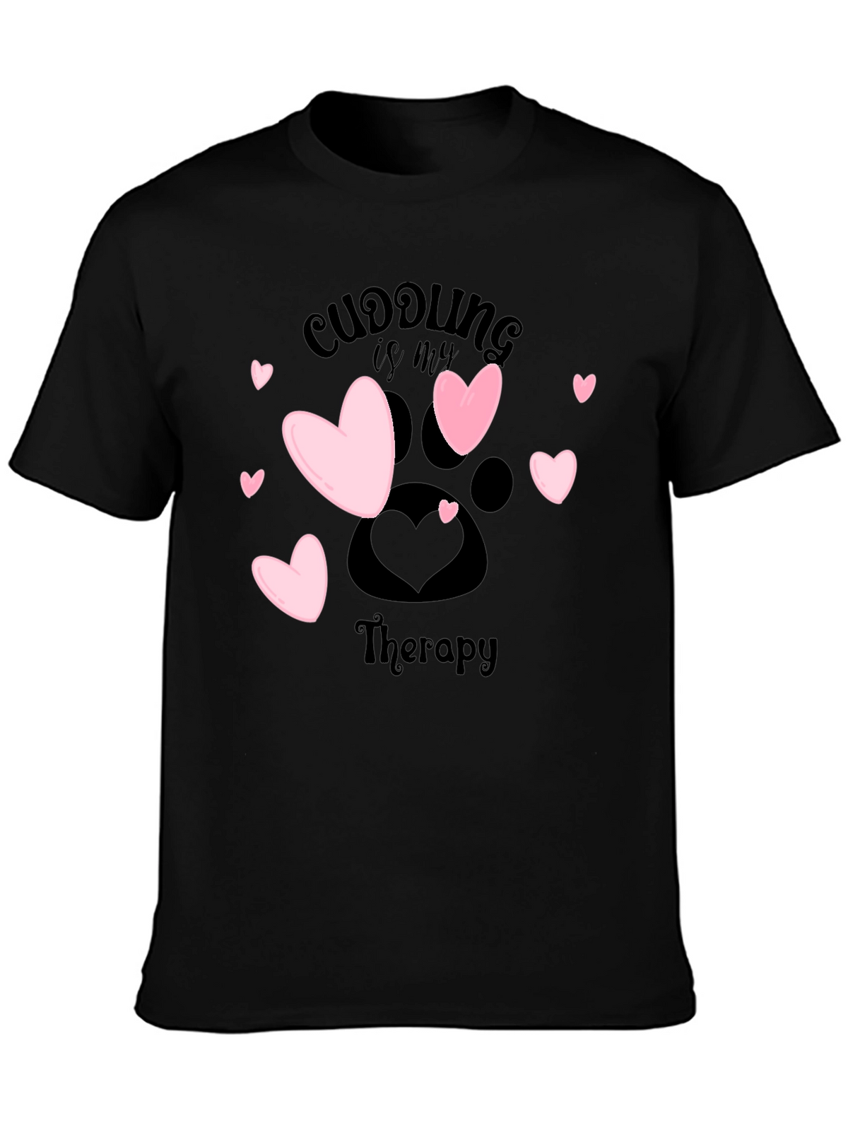 Cuddling Therapy T-Shirt: Heart & Paw Print Design