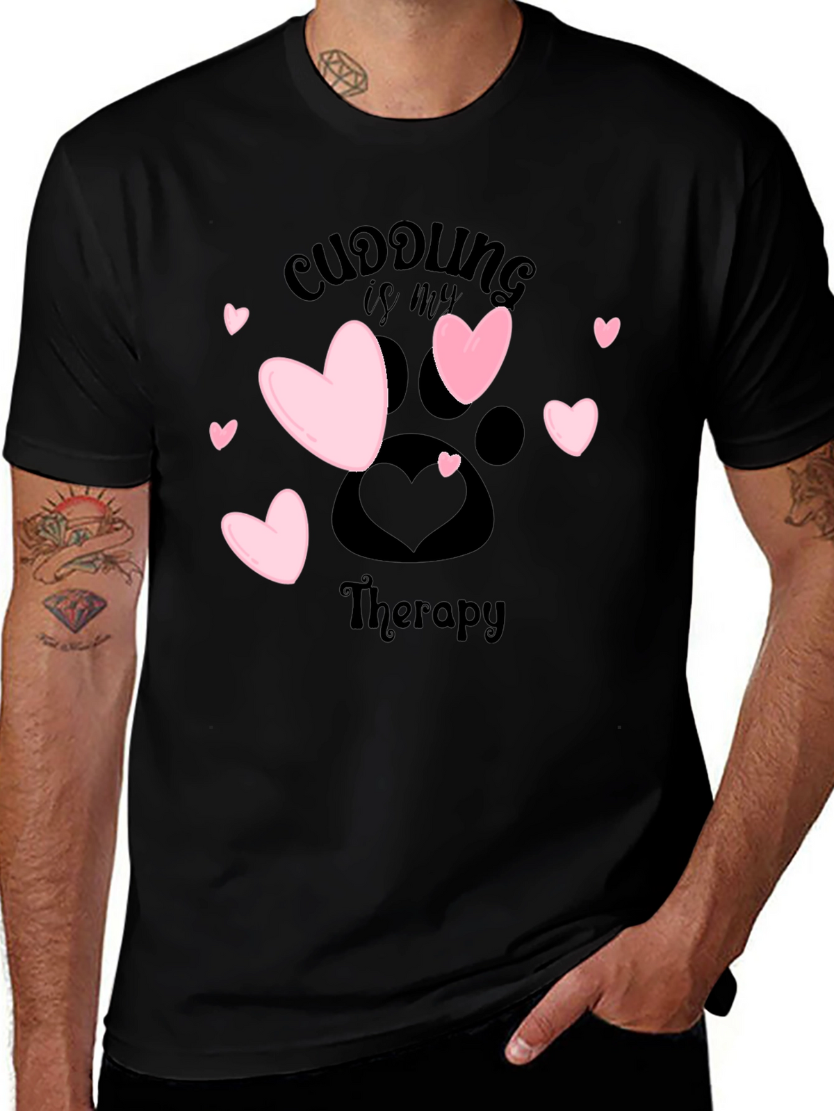 Cuddling Therapy T-Shirt: Heart & Paw Print Design