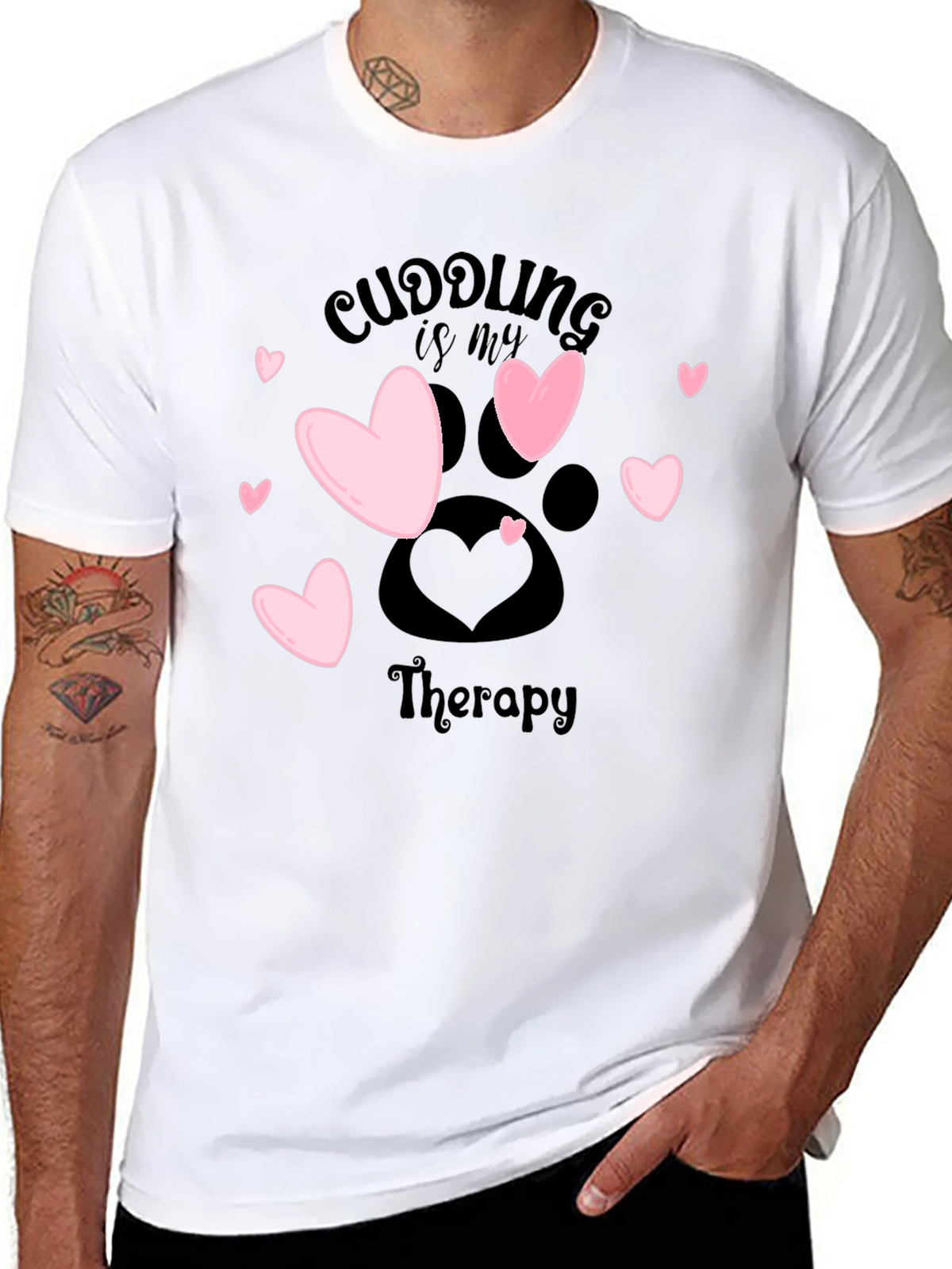 Cuddling Therapy T-Shirt: Heart & Paw Print Design