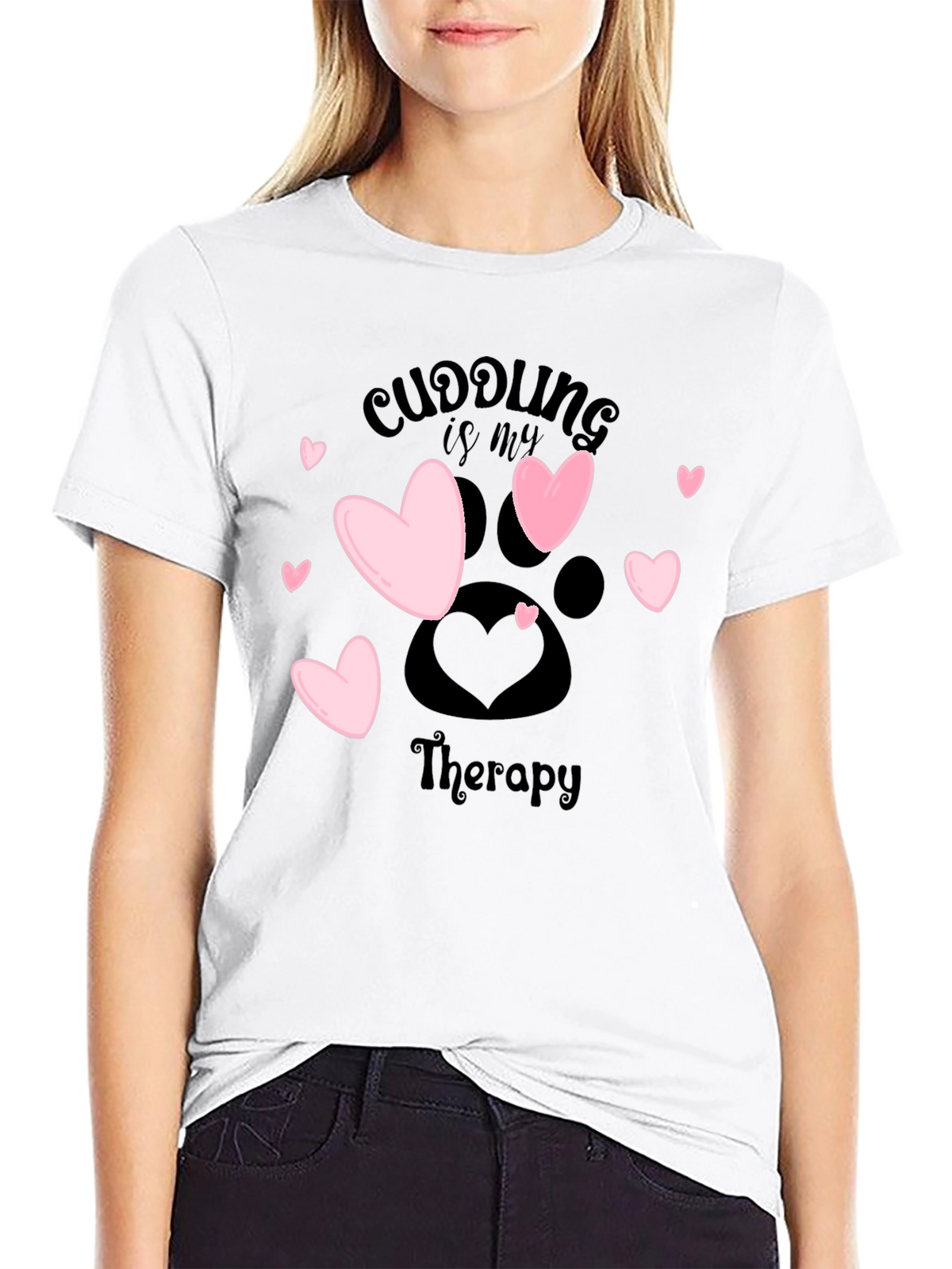 Cuddling Therapy T-Shirt: Heart & Paw Print Design
