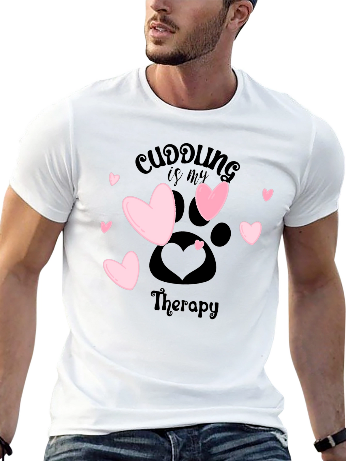 Cuddling Therapy T-Shirt: Heart & Paw Print Design