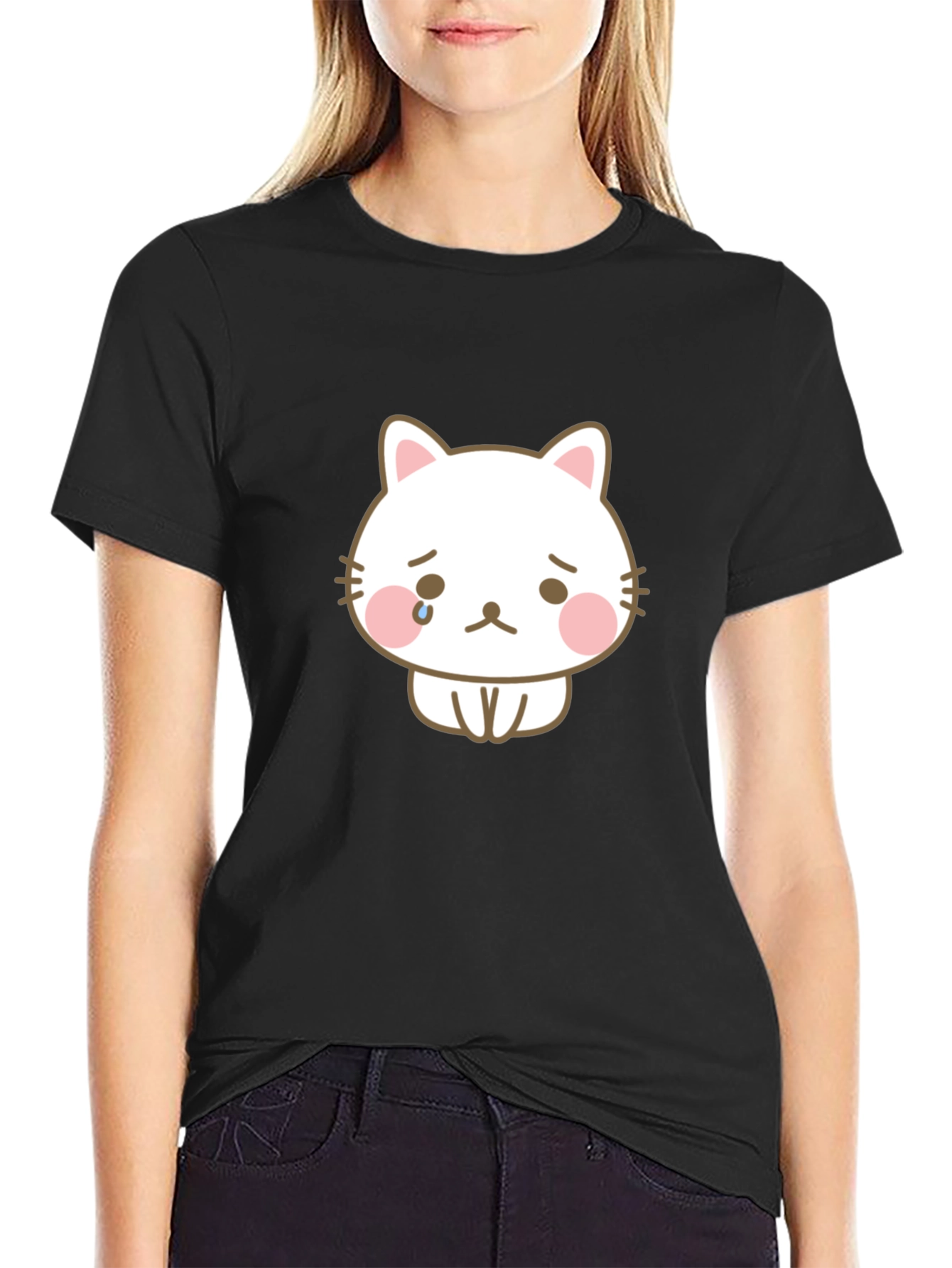 Sad Cat Graphic Tee - Unisex Black T-Shirt