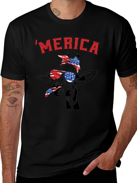 MERICA Giraffe Patriotic T-Shirt