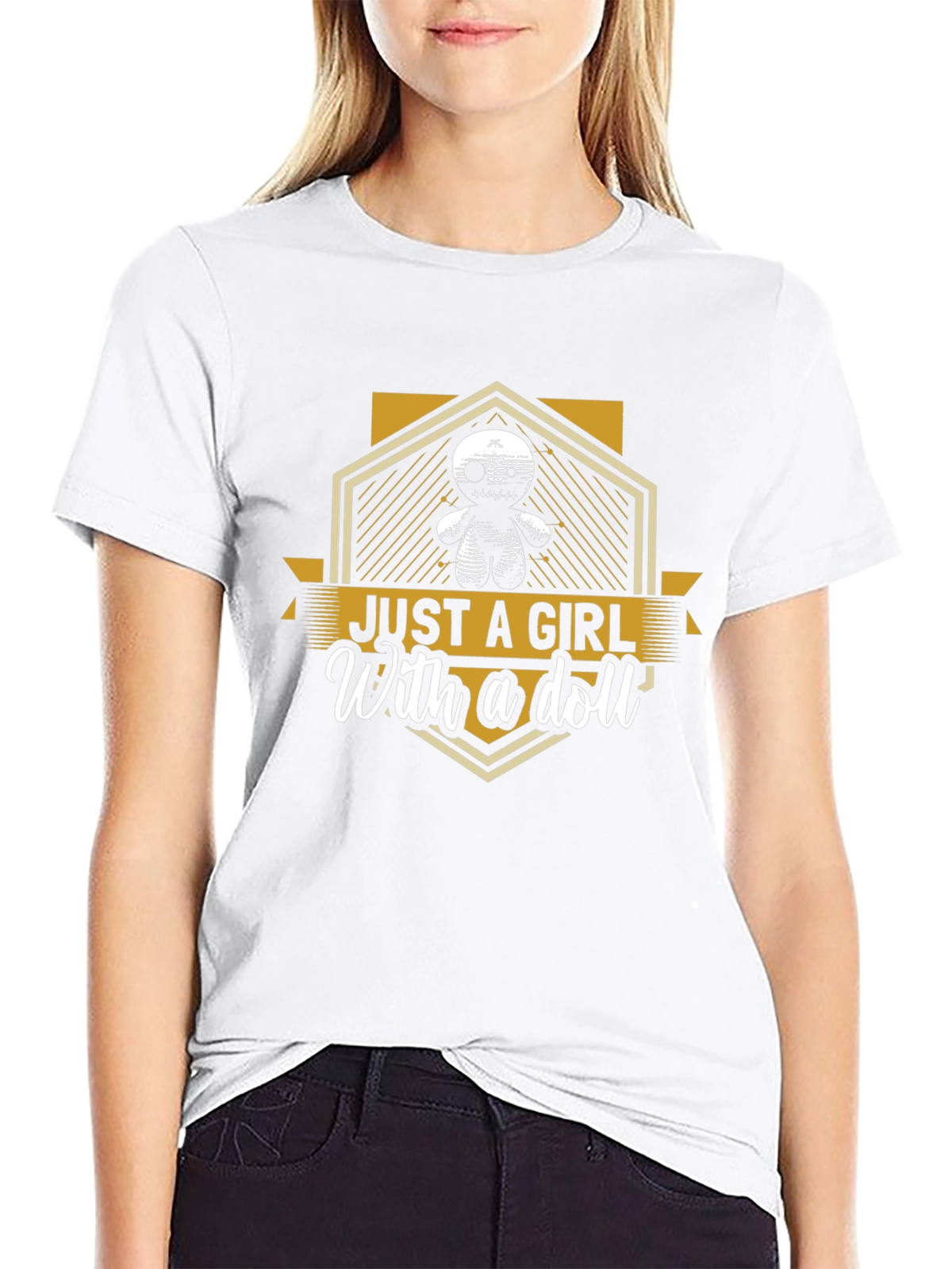 Just A Girl With A Doll Black Graphic T-Shirt