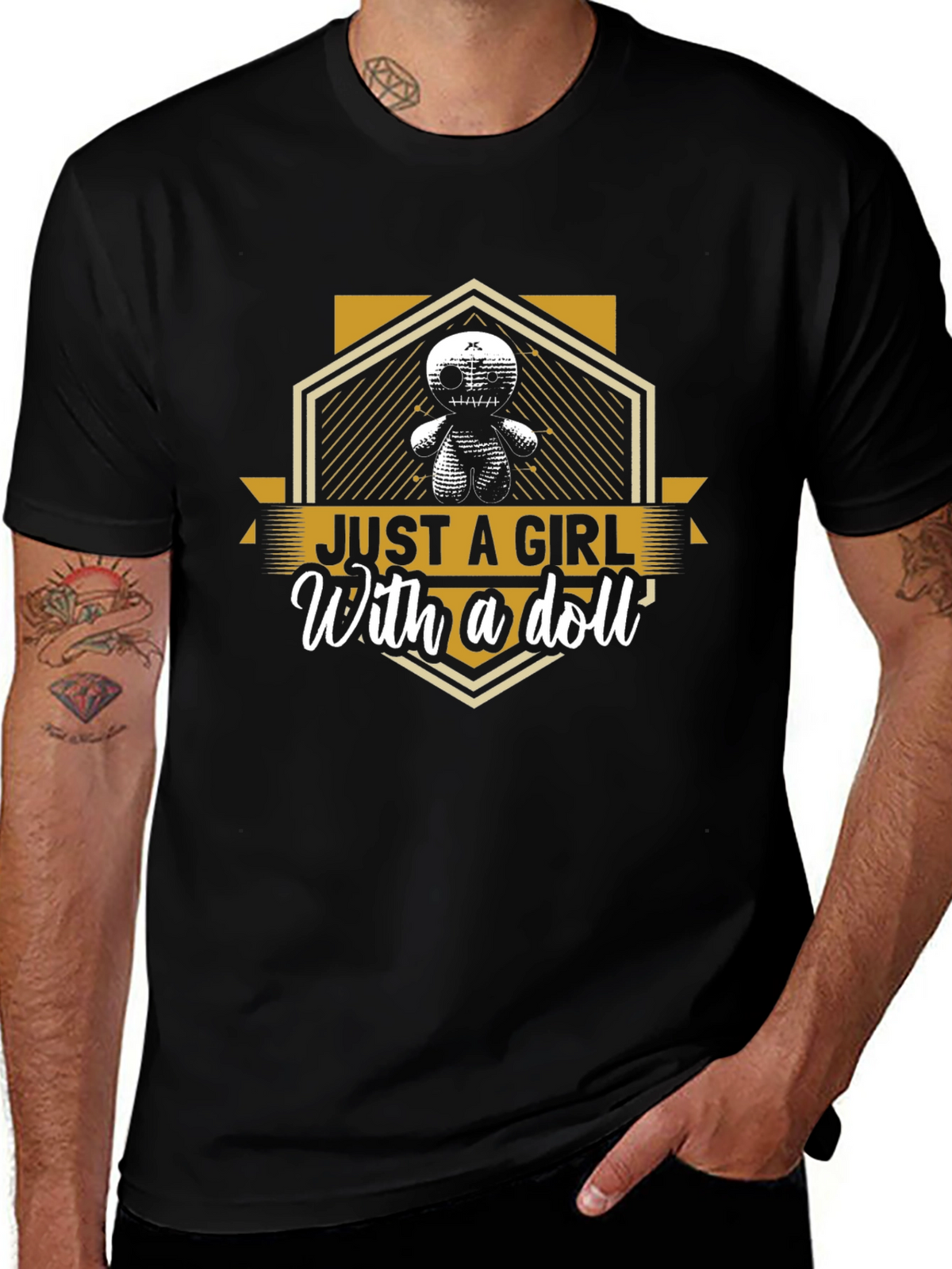 Just A Girl With A Doll Black Graphic T-Shirt