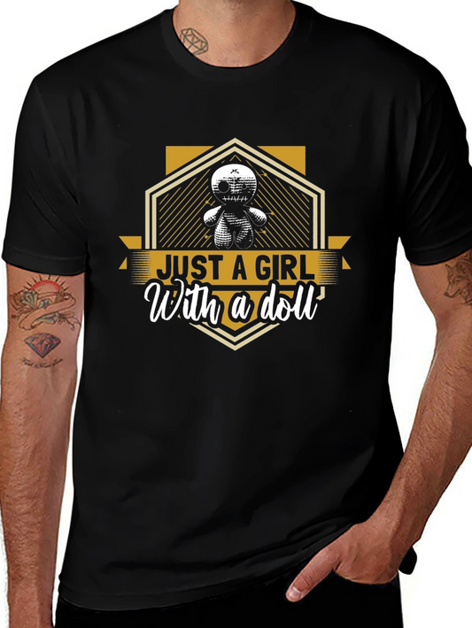Just A Girl With A Doll Black Graphic T-Shirt
