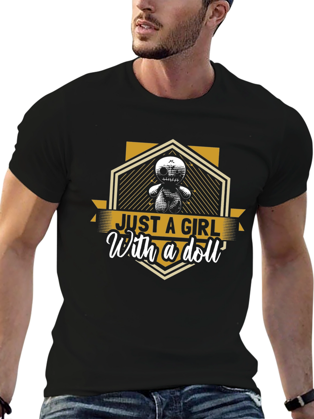 Just A Girl With A Doll Black Graphic T-Shirt