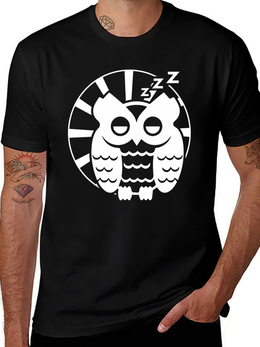 Sleepy Owl Graphic Tee - Black Cotton T-Shirt