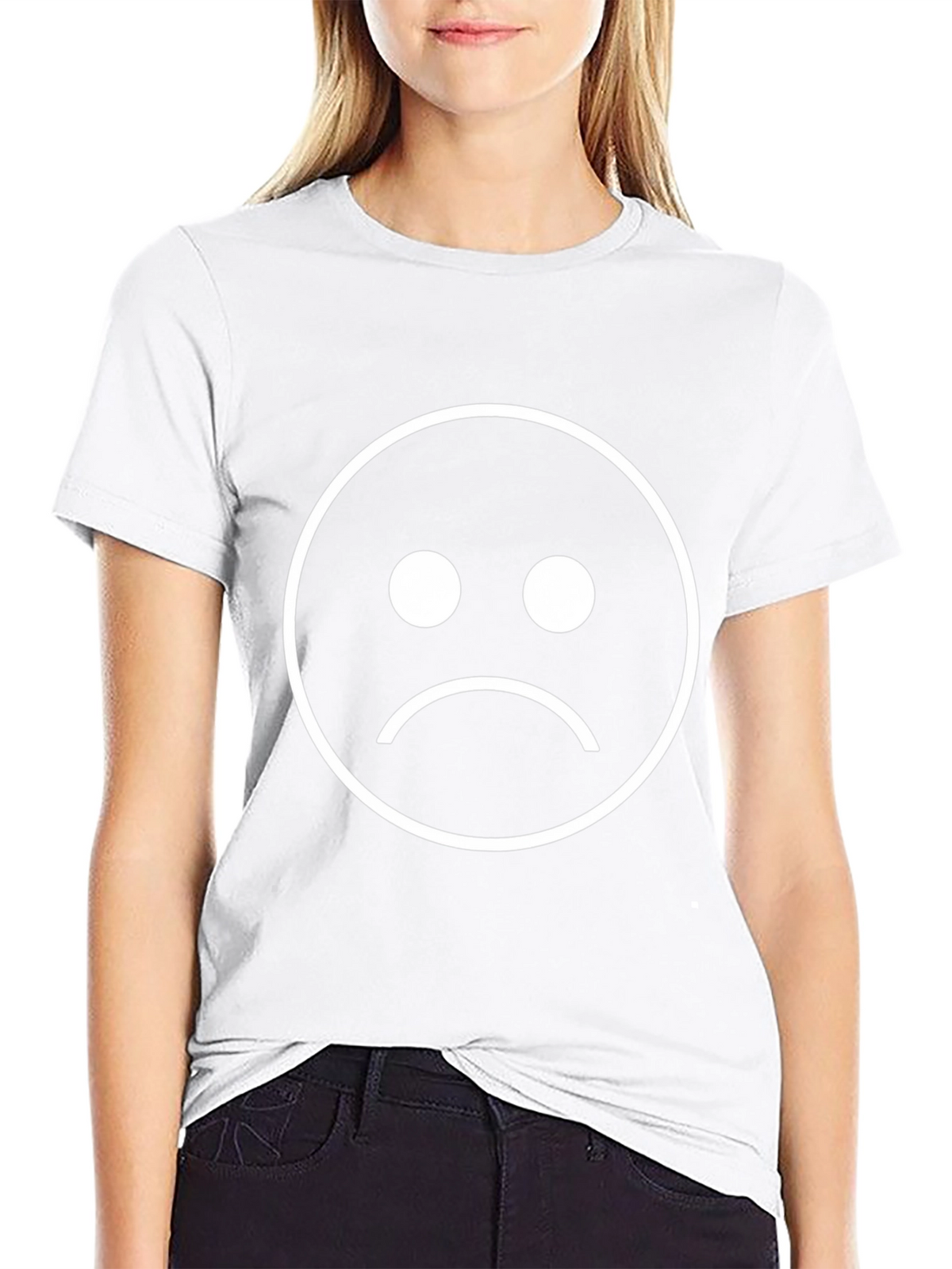 Sad Face Graphic Tee - Black Cotton Blend T-Shirt
