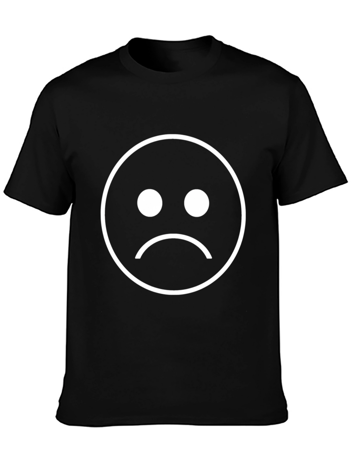 Sad Face Graphic Tee - Black Cotton Blend T-Shirt