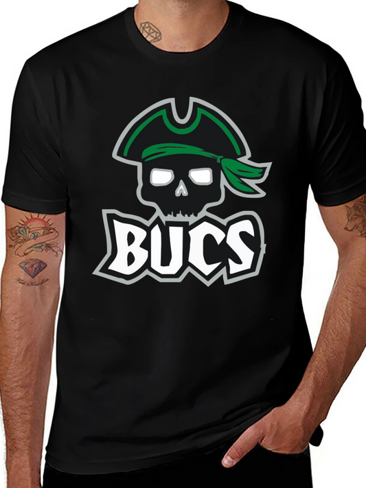 Pirate Skull & BUCS Graphic T-Shirt - Casual Crew Neck Tee