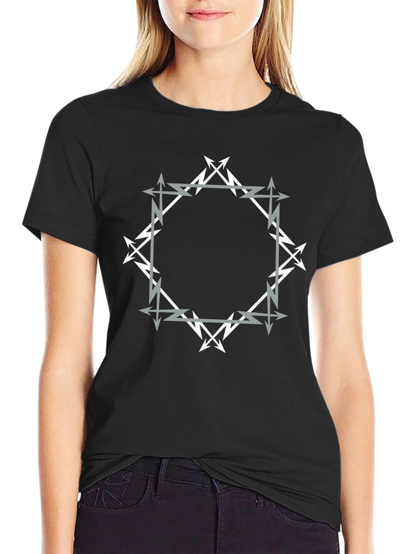 Geometric Arrow Graphic Black T-Shirt