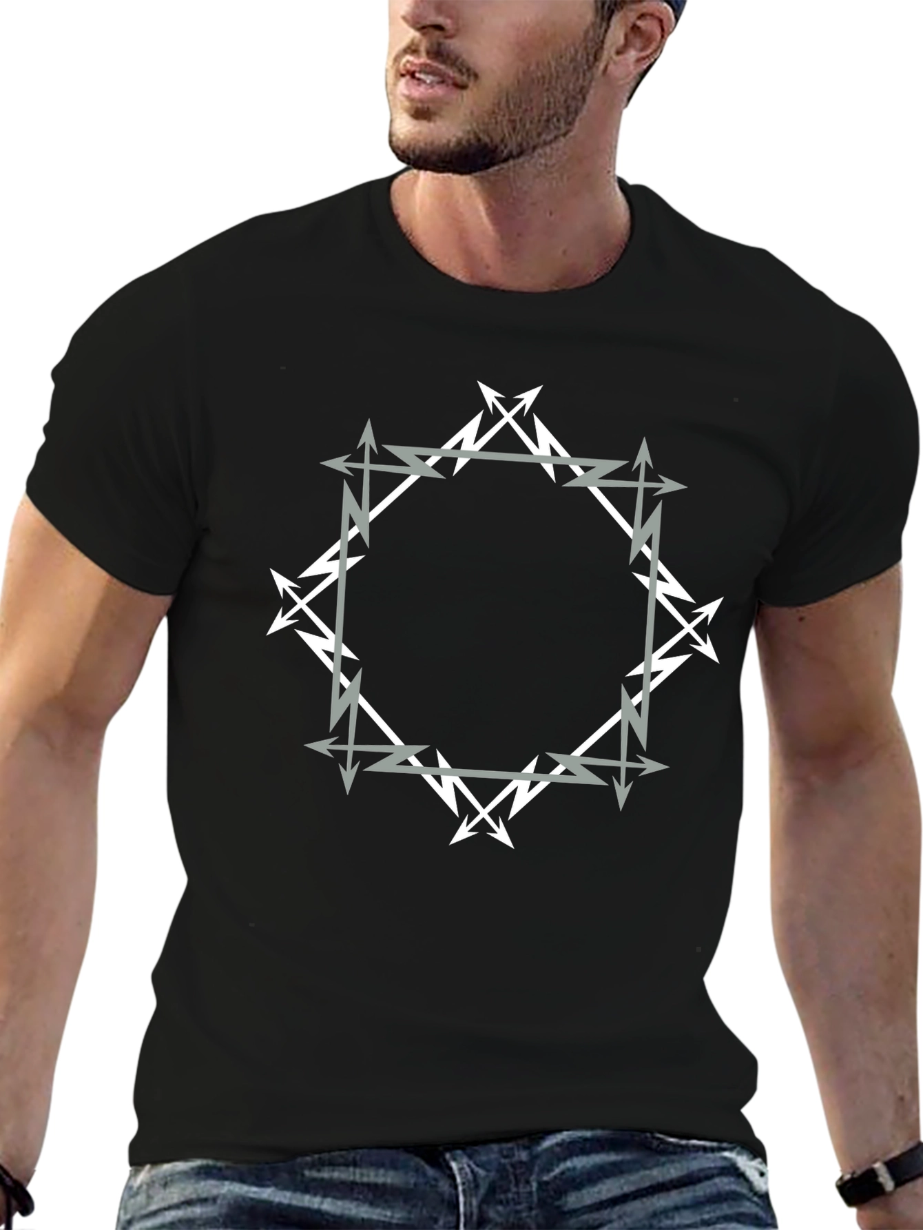Geometric Arrow Graphic Black T-Shirt