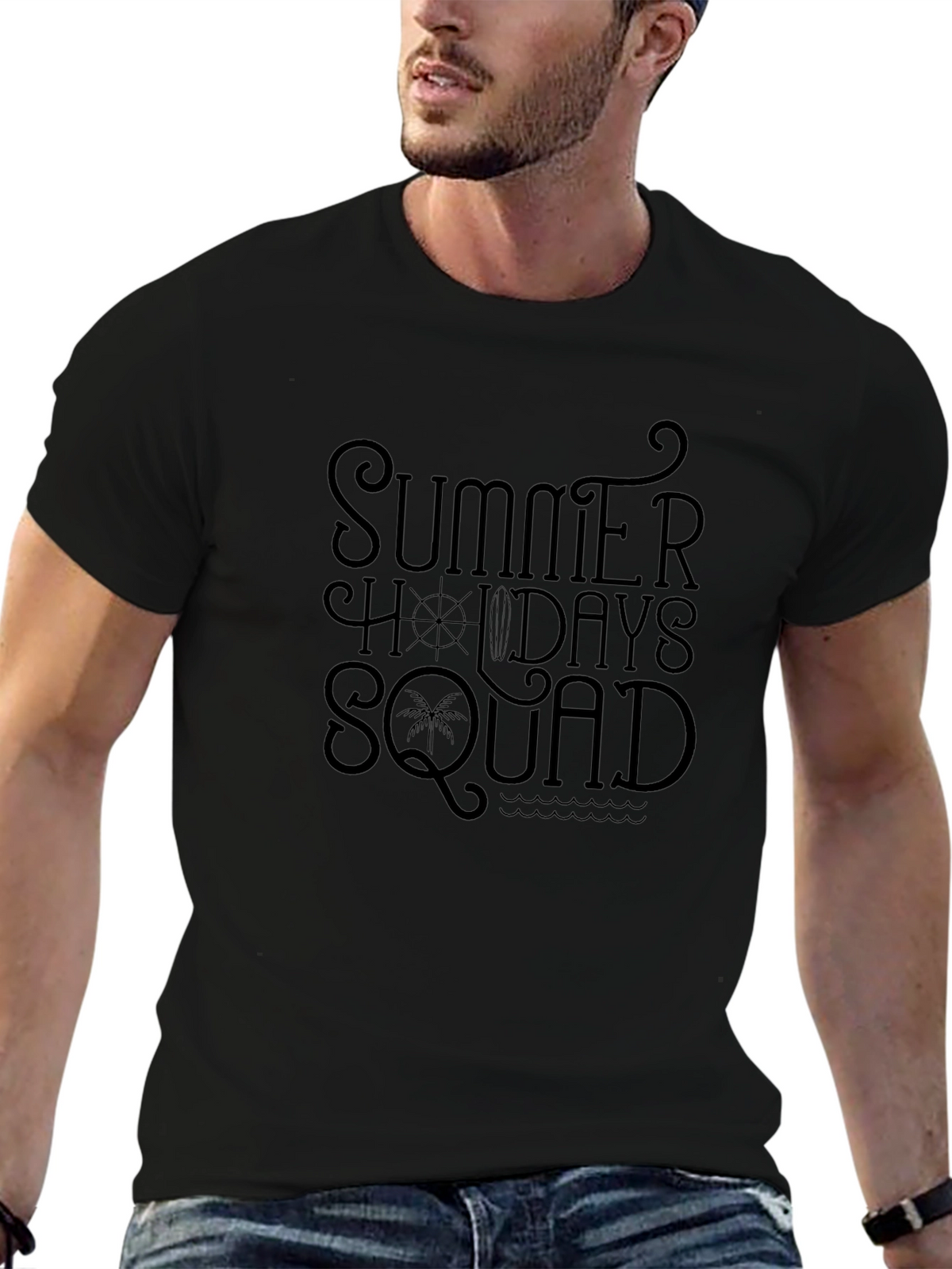 Summer Holiday Squad Black Graphic T-Shirt